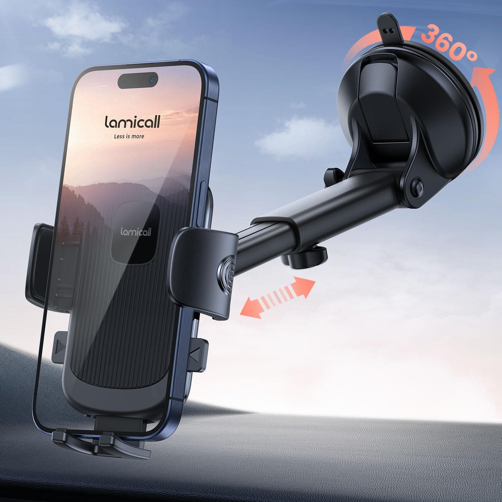 Lamicall Car Phone Mount - [Strongest Military-Grade Suction Cup] 360° Rotation Phone Holders for Your Car Quick Release Adjustable Phone Mount for Car Dashboard for iPhone 17 16 Pro Max Galaxy Truck
