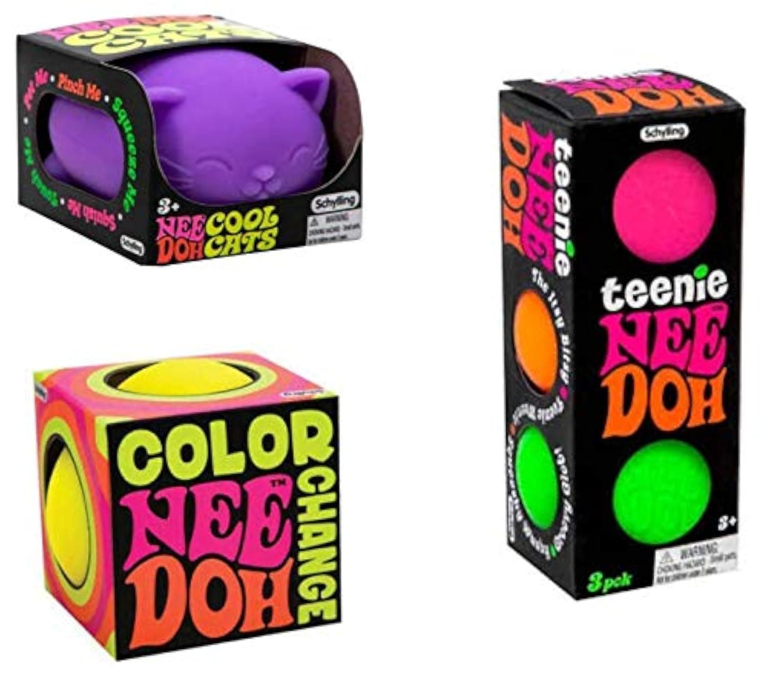 Nee-Doh Schylling Stress Balls, The Complete Bundle! One Of Each- Teenie, Color Change And Cool Cats In Vibrant Colors. Bonus E-Book Included.