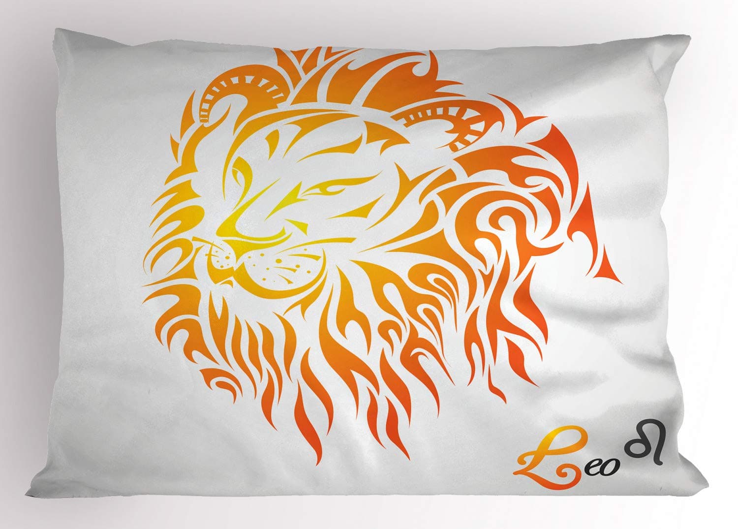 ABAKUHAUS Astrology Pillow Sham, Leo Zodiac Sign on Plain Background Sun Mystic Lion King Self Power Universe Theme, Decorative Standard Size Printed Pillowcase, 36" X 20", Orange