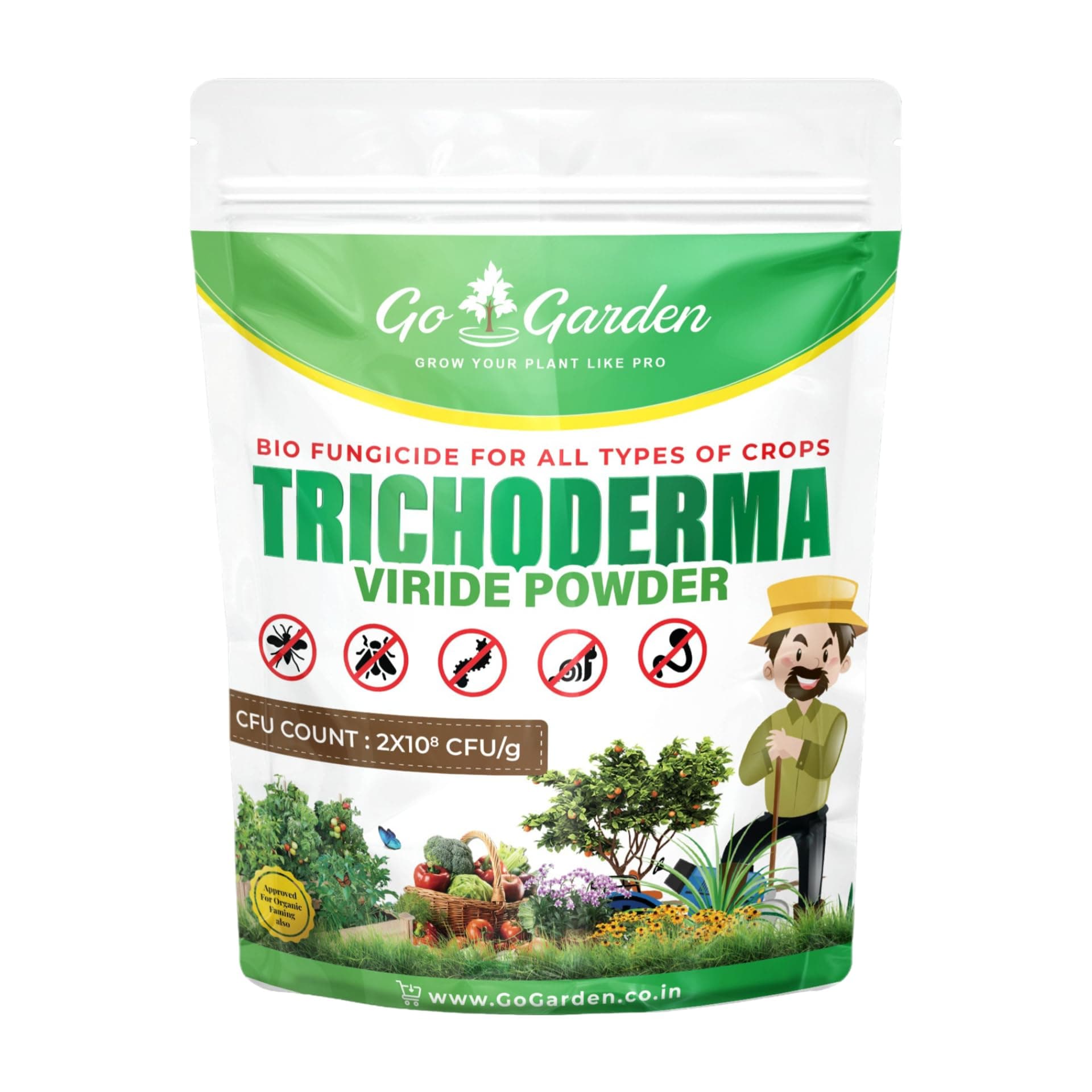 Go Garden Tricoderma Bio Fungicide for plants (2 x 10^8 CFU per Gram) Bio Fungicide - Prevents Fungal and Bacterial Diseases in Plants 1800 G