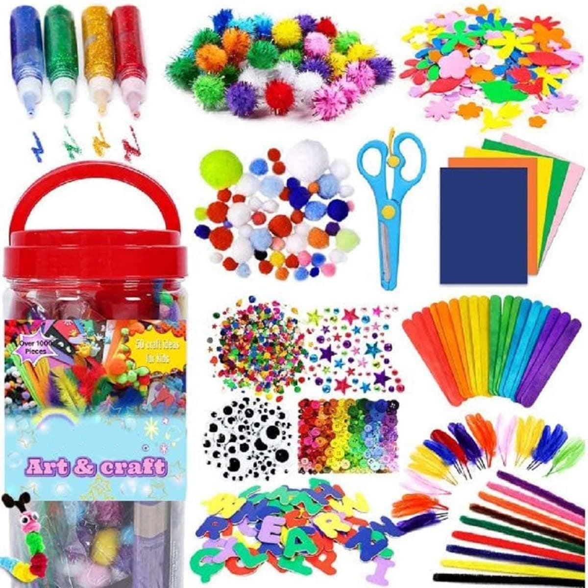 1000Pcs Arts And Crafts Supplies For Kids Toddler Diy Art Craft Kits Crafting Materials Toys Set For School Home Projects Craft Supplies