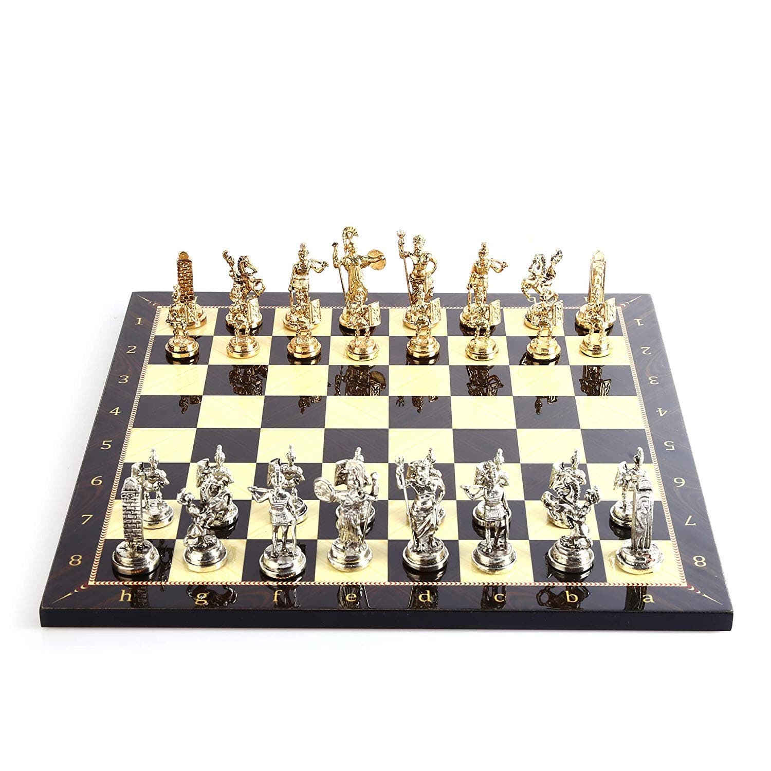 Historical Rome Figures Metal Chess Set for Adults,Handmade Pieces and Walnut Patterned Wood Chess Board Kıng 2.8 inc