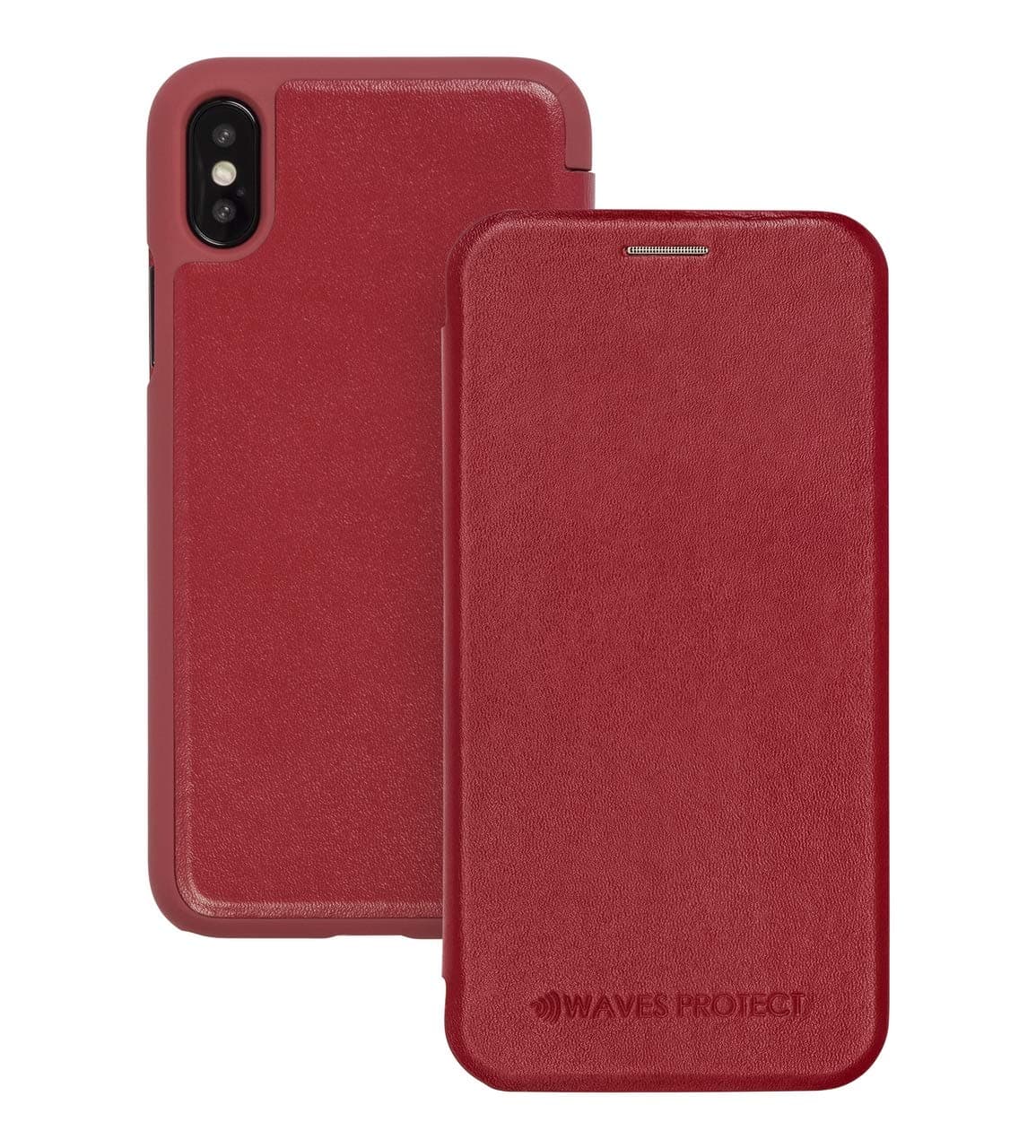 EMF Blocking iPhone Xs Max Case - Premium Magnetic Leather flip Wallet Cell Phone - Lab Certified Anti-Radiation Protection (Red)