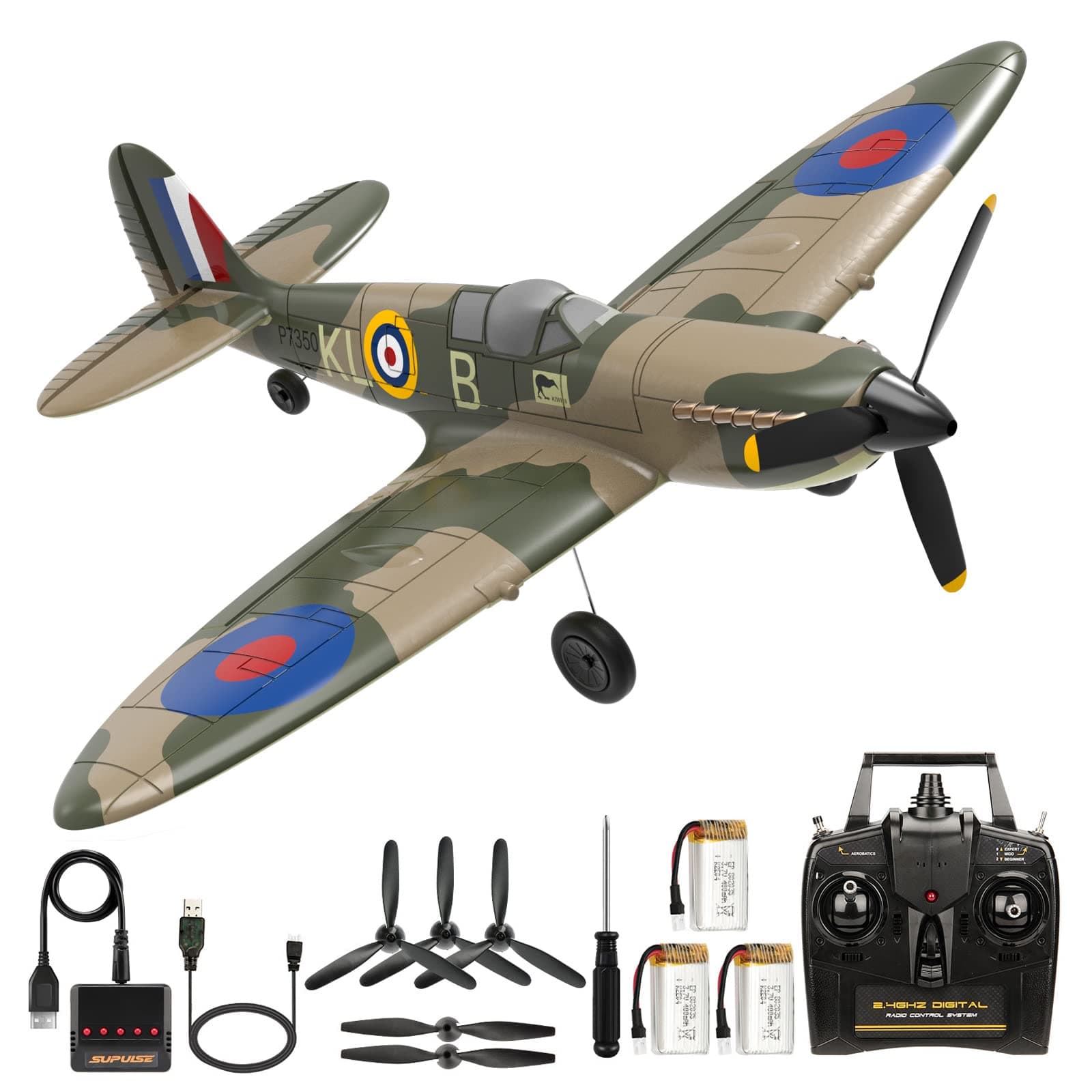 RC Plane Spitfire Fighter, 4 Channel Remote Control Airplane with Gyro System for Adults