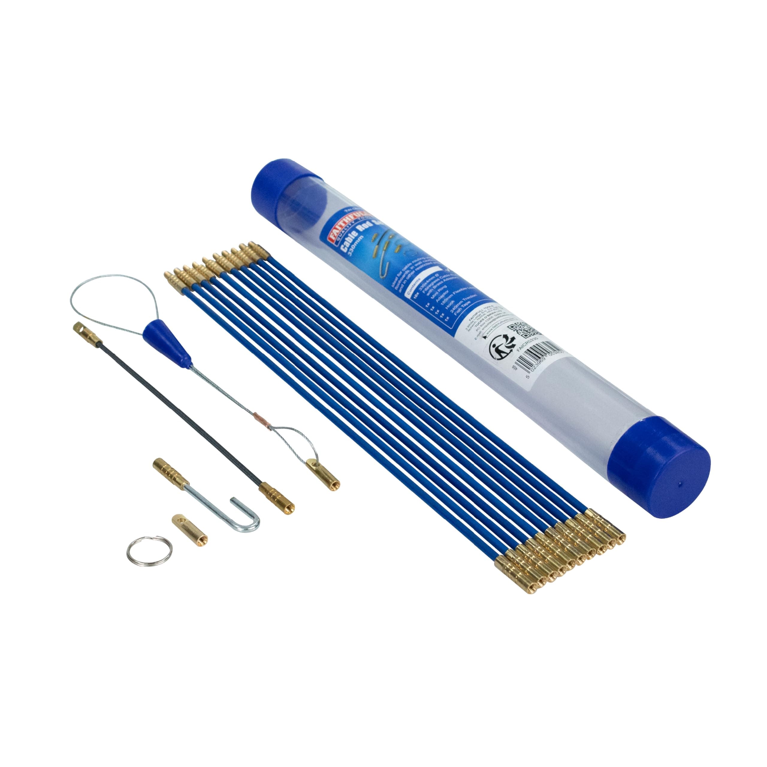 Faithfull FAICRS330 3.3M Cable Access Rod and Accessories Kit - 15 Pieces Including 10 x 330 mm Rods, Blue
