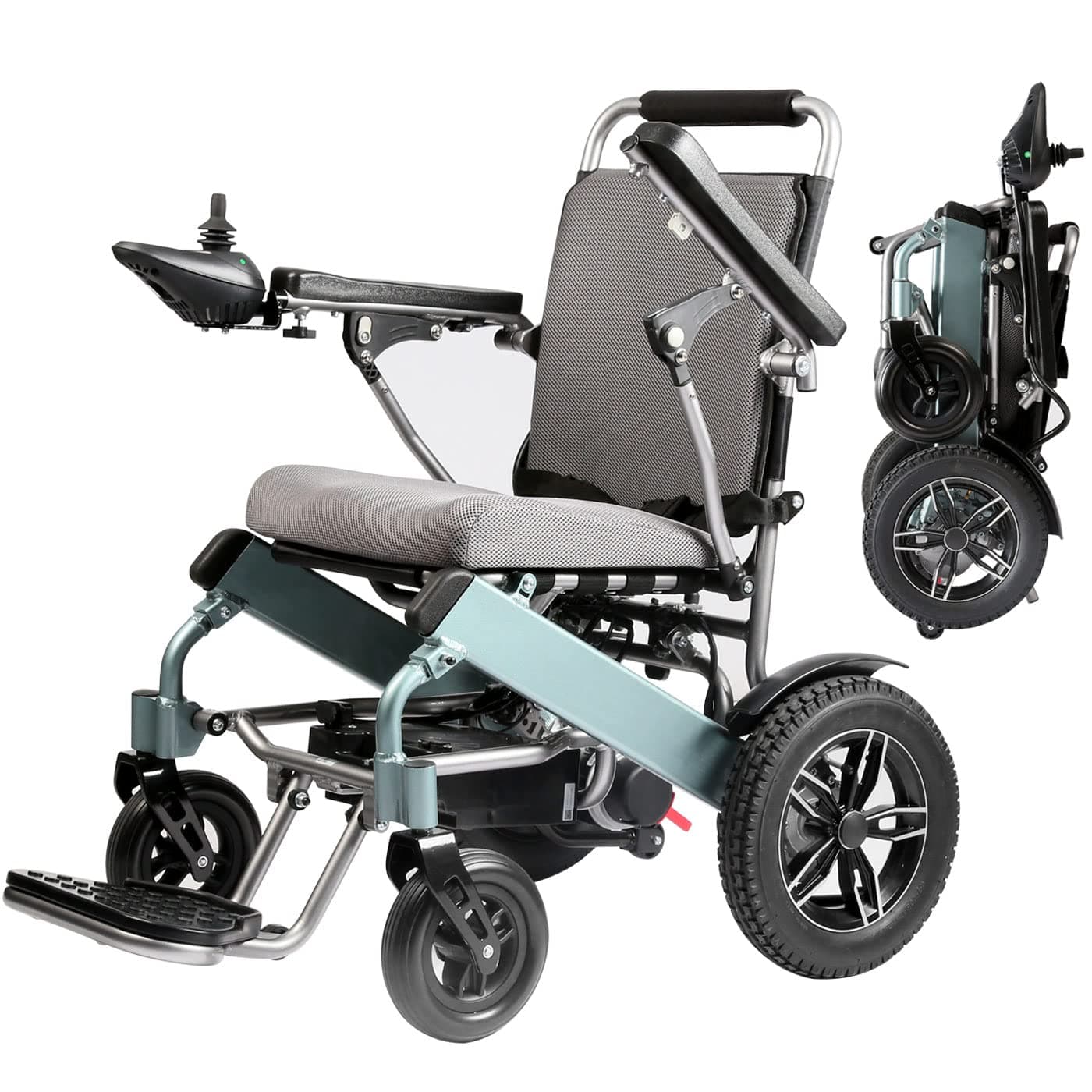 EBEI Electric Wheelchair Folding Lightweight 50 lbs with Batteries Heavy Duty Supports 360 lbs Aircraft Grade Aluminum Alloy Frame More Strength,12" Rigid Rubber Tyre Wheel More Stable
