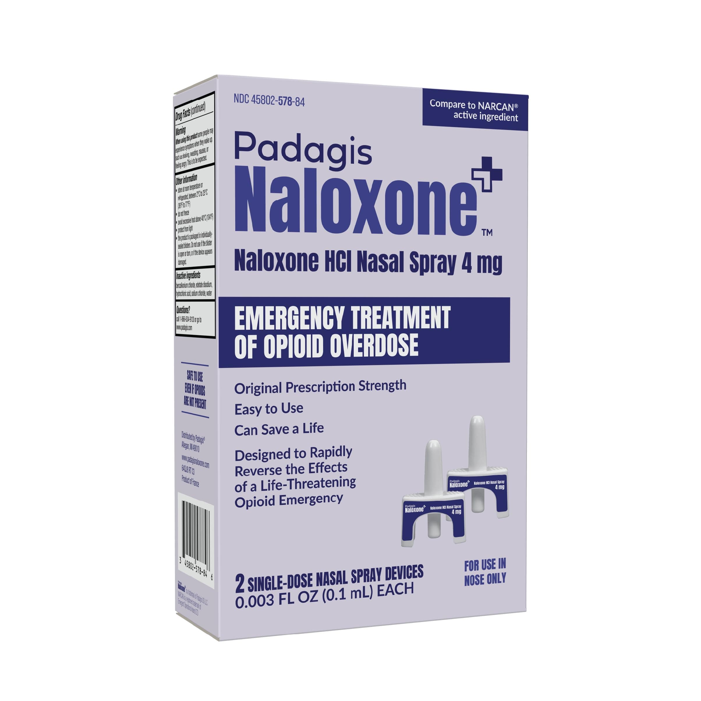 Naloxone HCI Nasal Spray, 4 mg – Emergency Treatment for Opioid Overdose - Rapid-Response Opioid Overdose Reversal, 2 Dose Single Use Nasal Spray