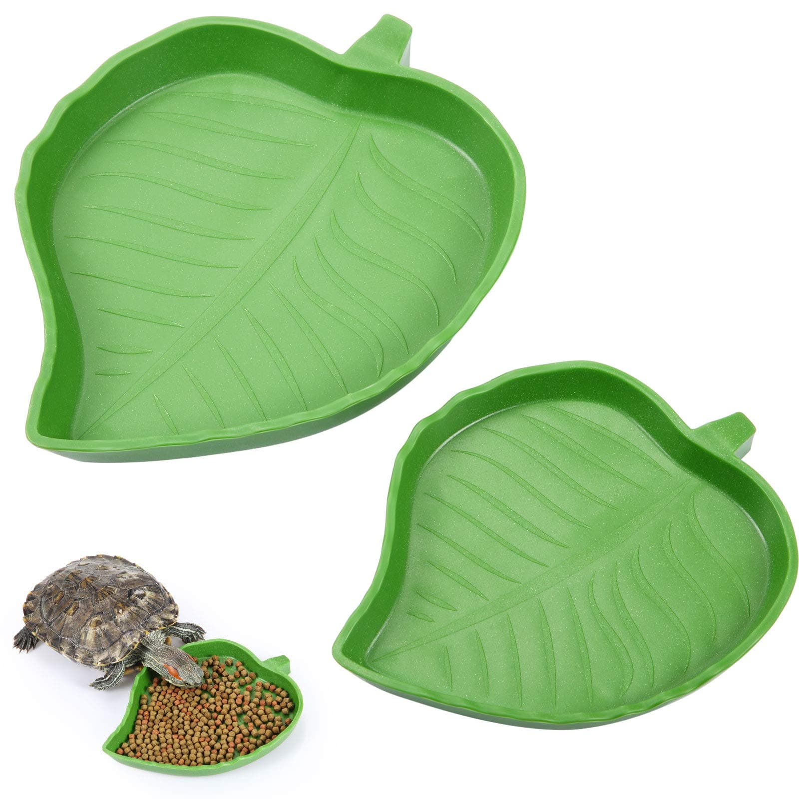 2 Pieces Leaf Reptile Food Water Bowl Plate Turtle Feeding Dishes for Tortoise Corn Snake Crawl Pet Bearded Dragon, Lizards, Gecko Drinking and Eating, 2 Sizes