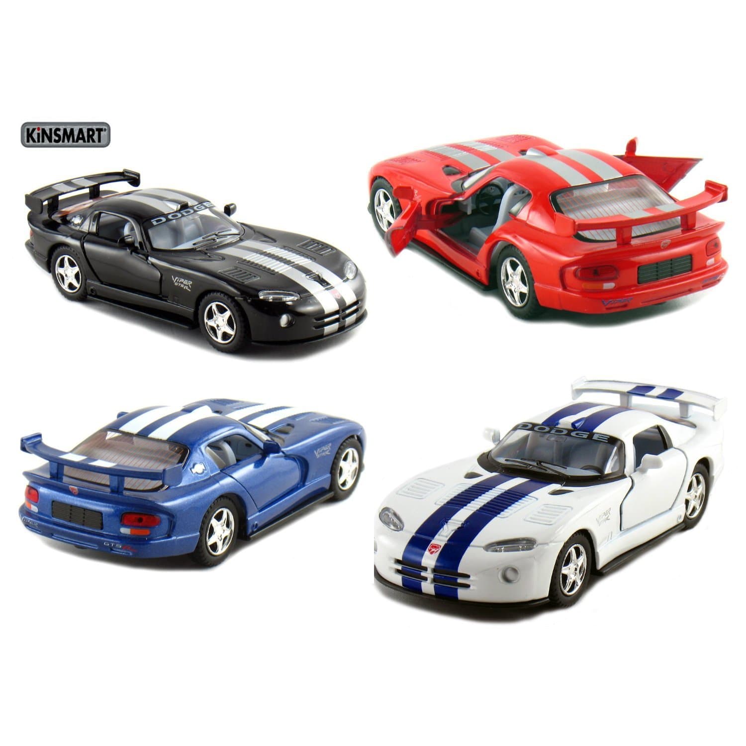 KiNSMART - Dodge Viper GTR-S 1:36 Scale 5" Die Cast Metal Model Toy Super Sports Race Car (4Set*)
