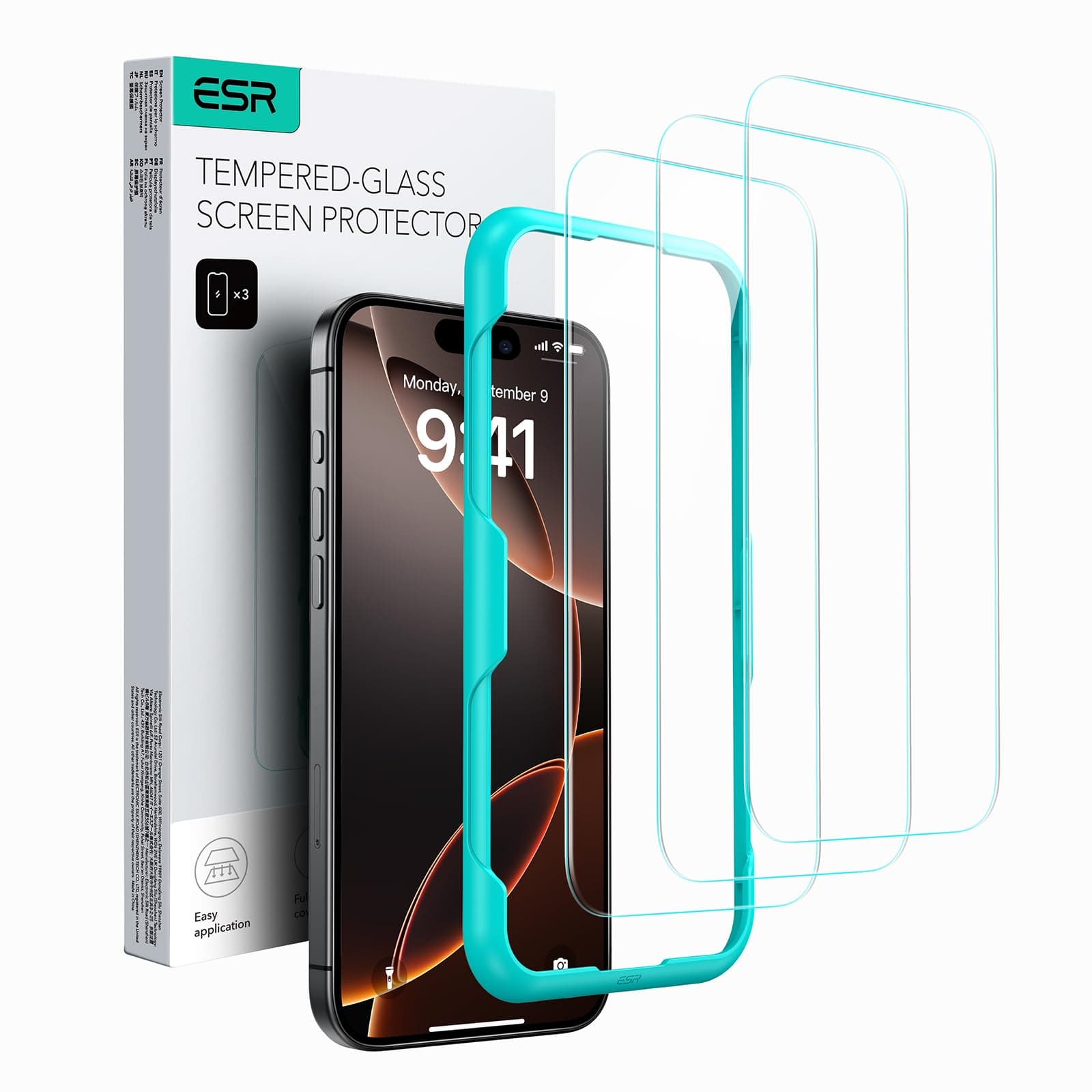 ESR 3 Pack for iPhone 16 Pro Max Screen Protector, [9H Hardness] [Military Grade Shatterproof] Tempered Glass Film with Easy Installation Tool, HD Clear, Scratch Resistant