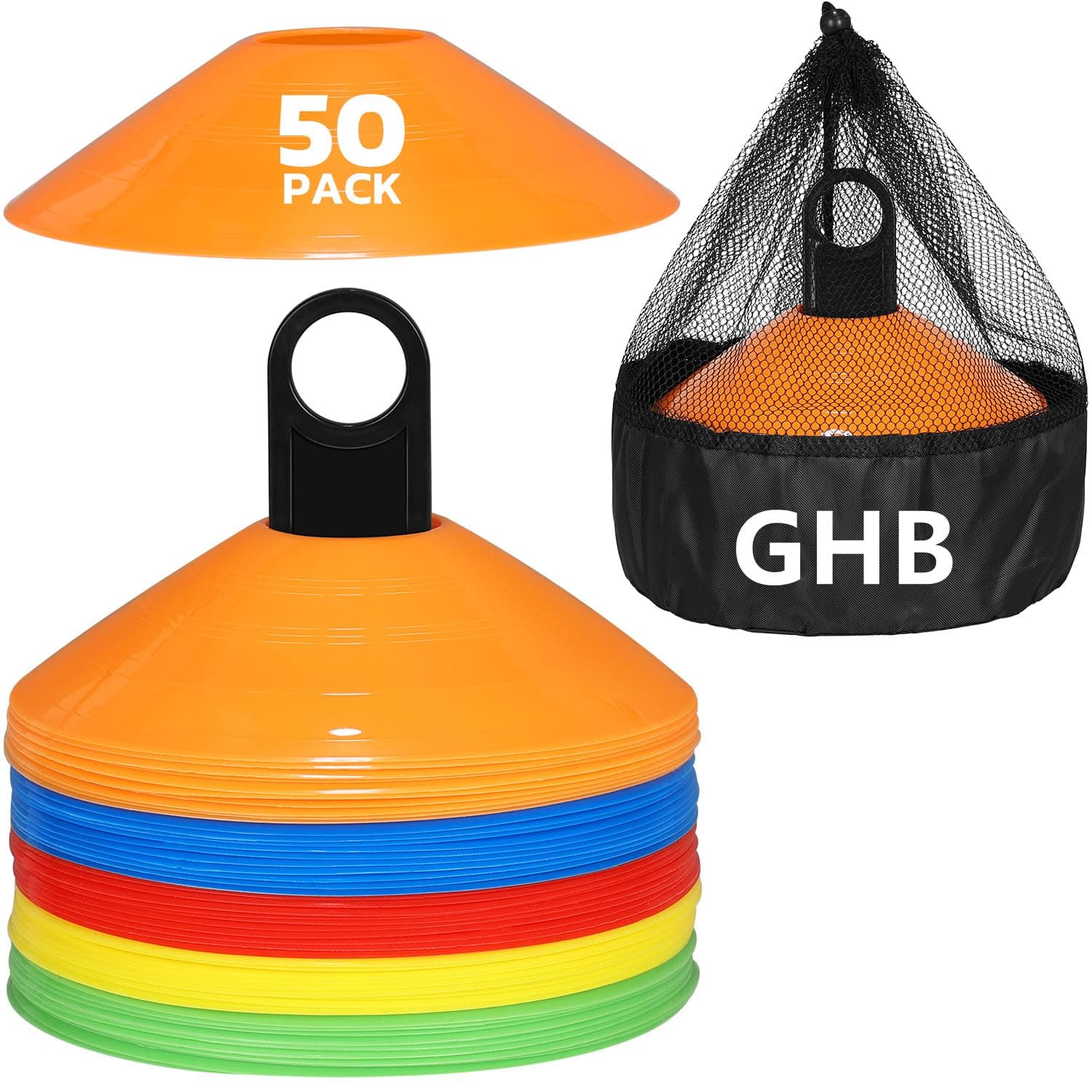 GHB Sports Marking Football Cones Football Training Cones Marker Cones Discs Set with Carry Bag and Cone Holder Space Marking Cones for Kids Football Practice, Sports, Games, Home Fitness