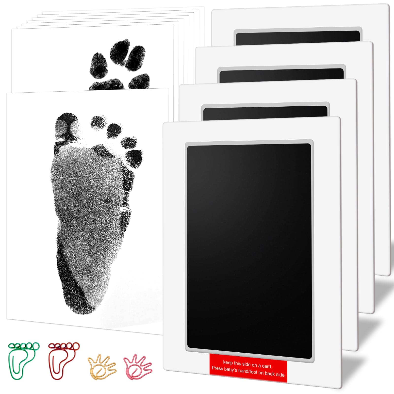 6" x 4" Large Size Baby Inkless Handprint and Footprint Kit with 4 Ink Pads and 8 Imprint Cards by PChero, Ideal for Family Keepsake Newborn Registry Baby Shower Present (Ink Area: 4.9" x 3.14")