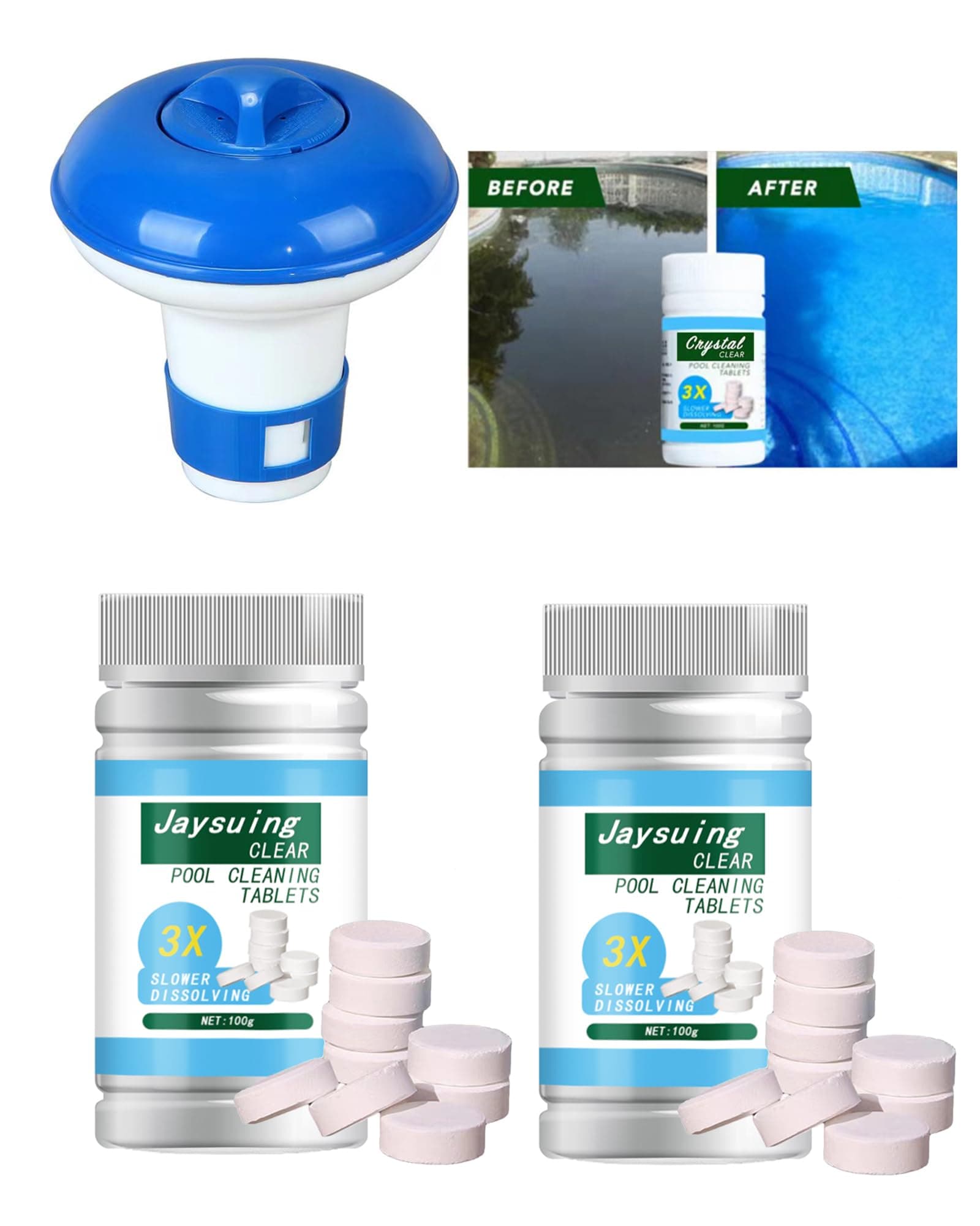 ALLESMSwimming Pool Cleaning Chlorine Dispenser Kit, Includes 200g Purifier Tablets, UV Protection Design, Suitable for All Pool Types