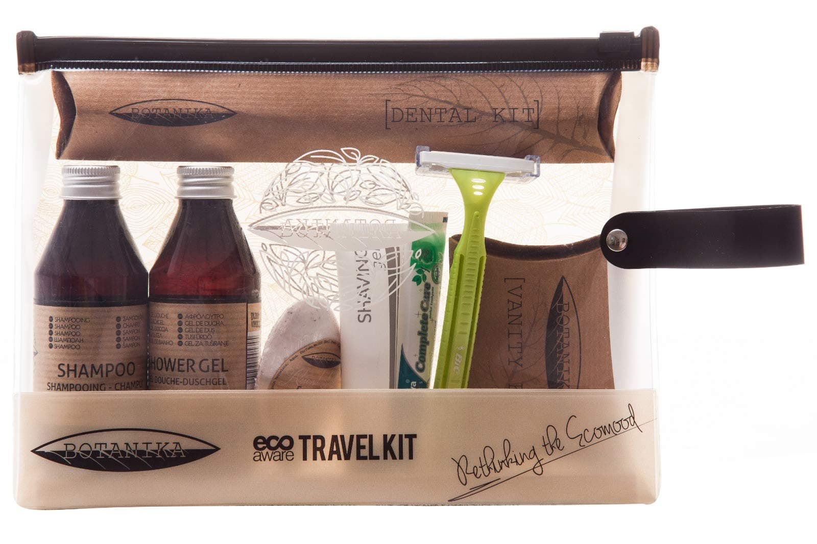 Eco Botanika Toiletry Essential Travel Kit For Man with Shower Gel, Shampoo, Herbal Toothpaste, Vanity kit, Soap and Dental Kit - Perfect Gift Set & Approved Airline