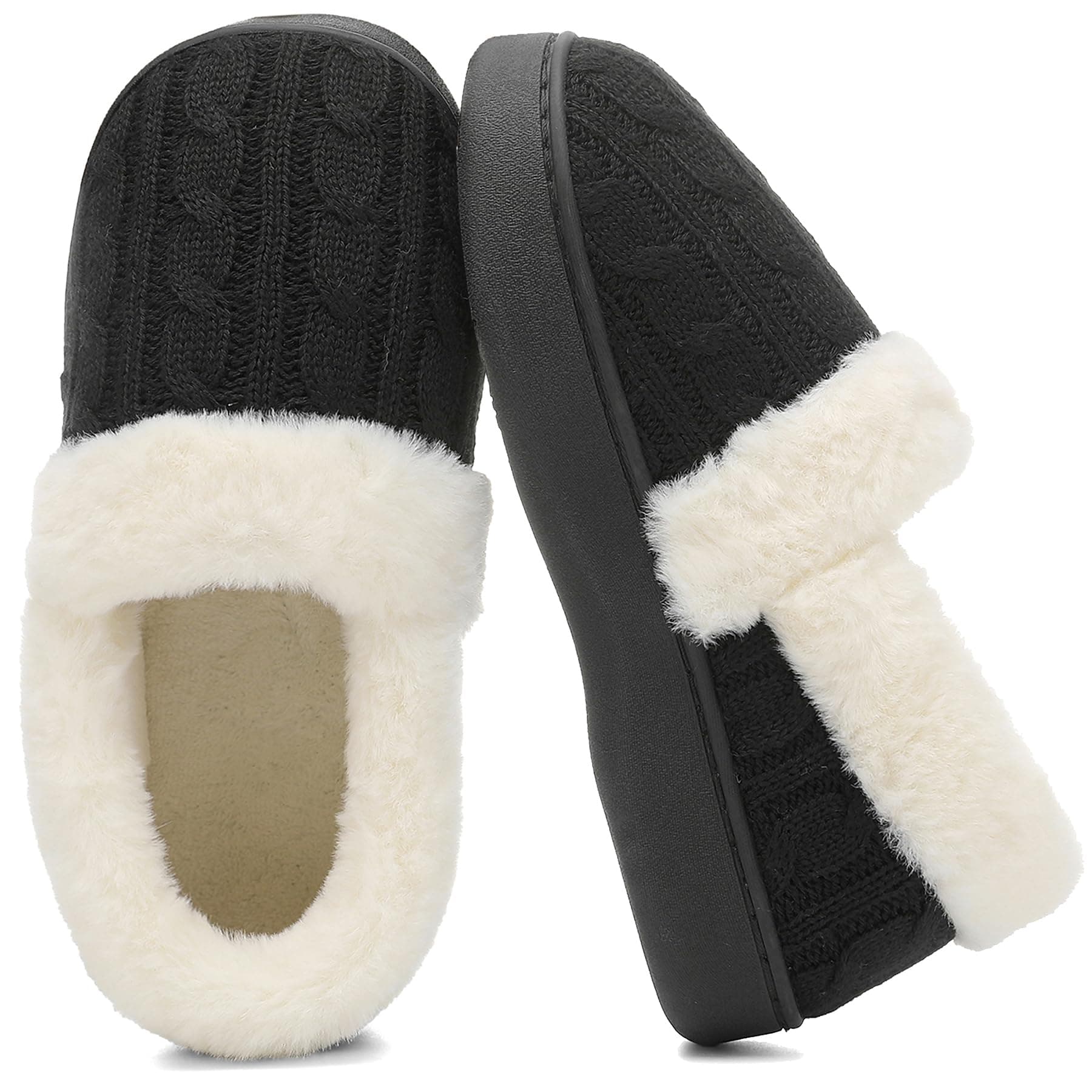 UBFEN Womens Fuzzy House Slippers Warm Bedroom Shoes with Faux Fur Lining Non Slip Memory Foam Slippers for ladies Indoor and Outdoor