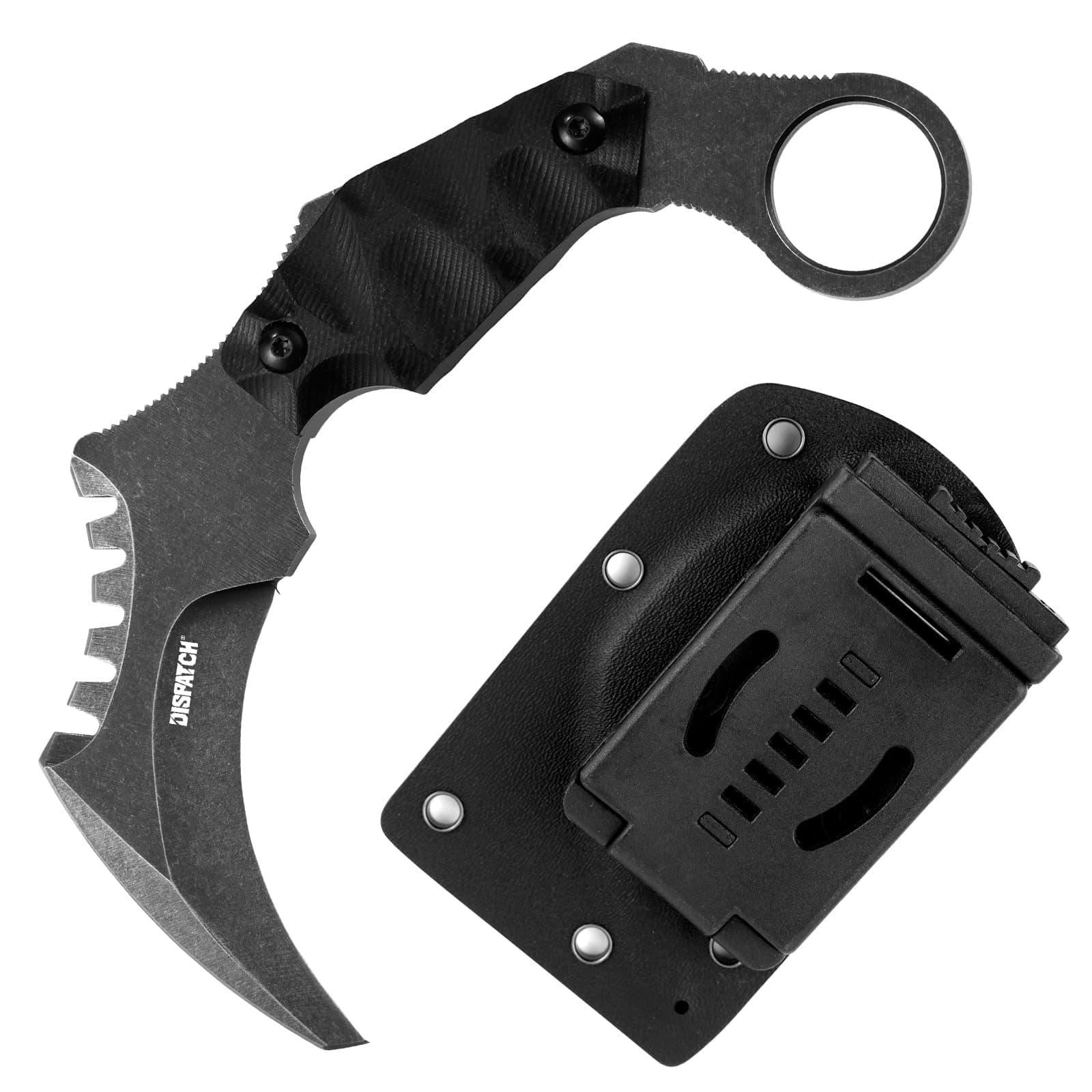 Dispatch Tactical Fixed Blade Knife, 5cr15mov Steel Blade G10 Handle, Full Tang Double Edged Sharp Claw Knife, EDC Utility Knives for Outdoor Survival Hiking Camping with Kydex Sheath