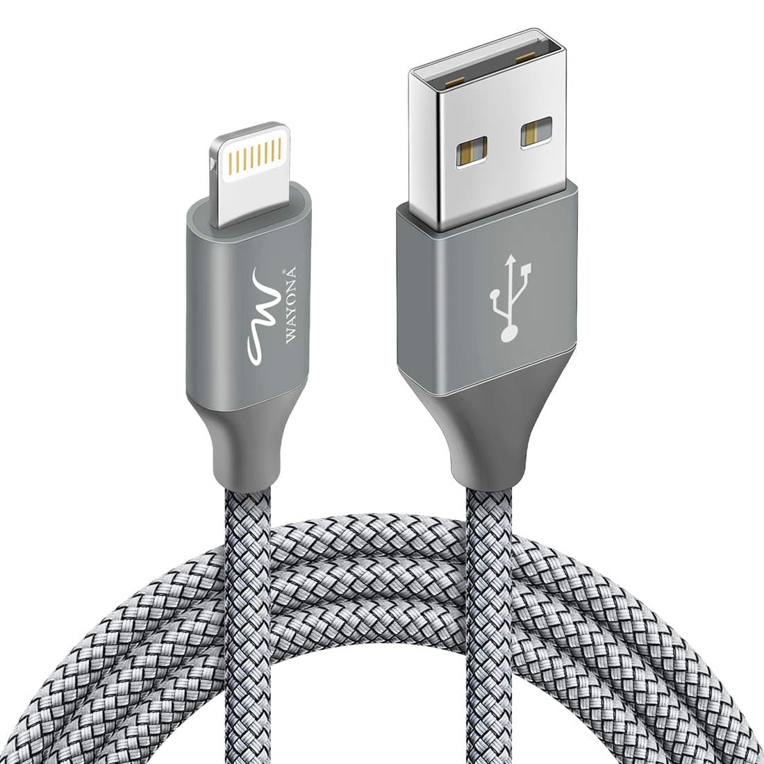 Wayona Nylon Braided USB Syncing and Charging Cable Compatible for iPhone 14/14 Pro/14 Plus/14 Pro Max, iPhone 13 Pro 12 Pro Max 11 XS 7 Plus 6S ipad Pro (3 FT Pack of 1, Grey)