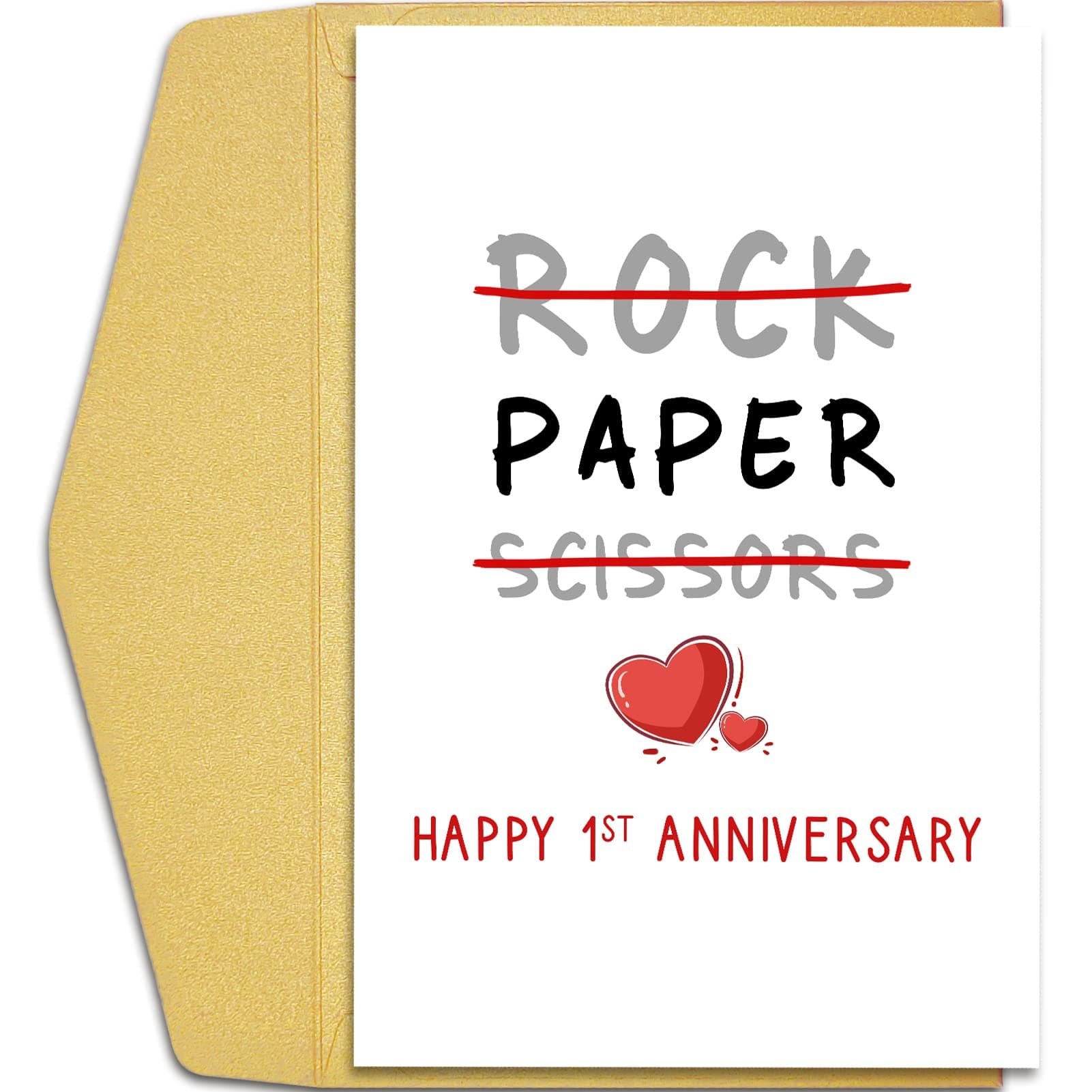 Qiliji Happy 1st Anniversary Card, Funny 1 Year Wedding Anniversary Card, Paper Anniversary Greeting Card, Rock Paper Scissors