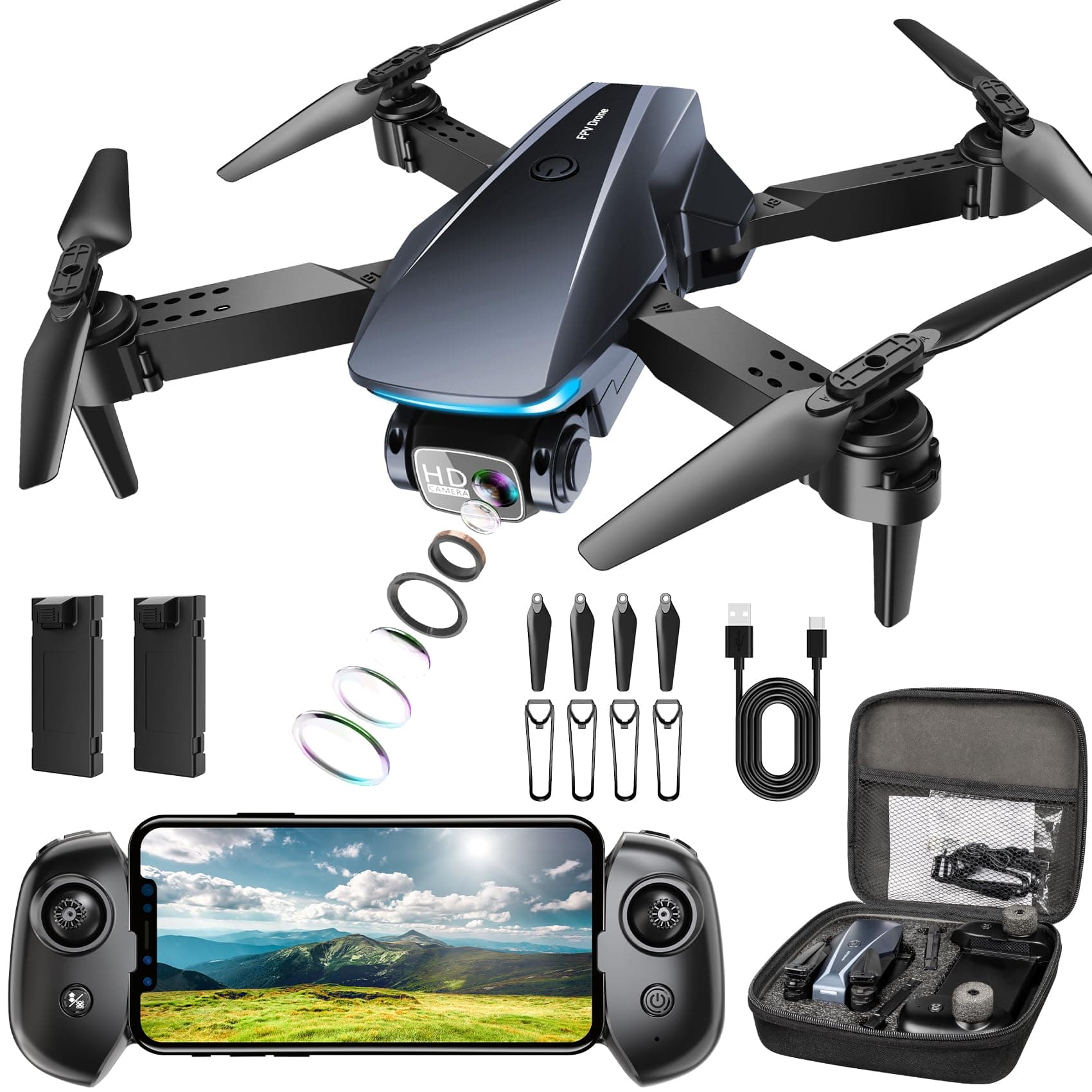 Mini Drone with Camera - Drones for Kids Adults, 1080P HD Foldable Drone with Stable Hover, Trajectory Flight, Gravity Control, 90° Adjustable Lens, One Key Take Off/Land, 3D Flip