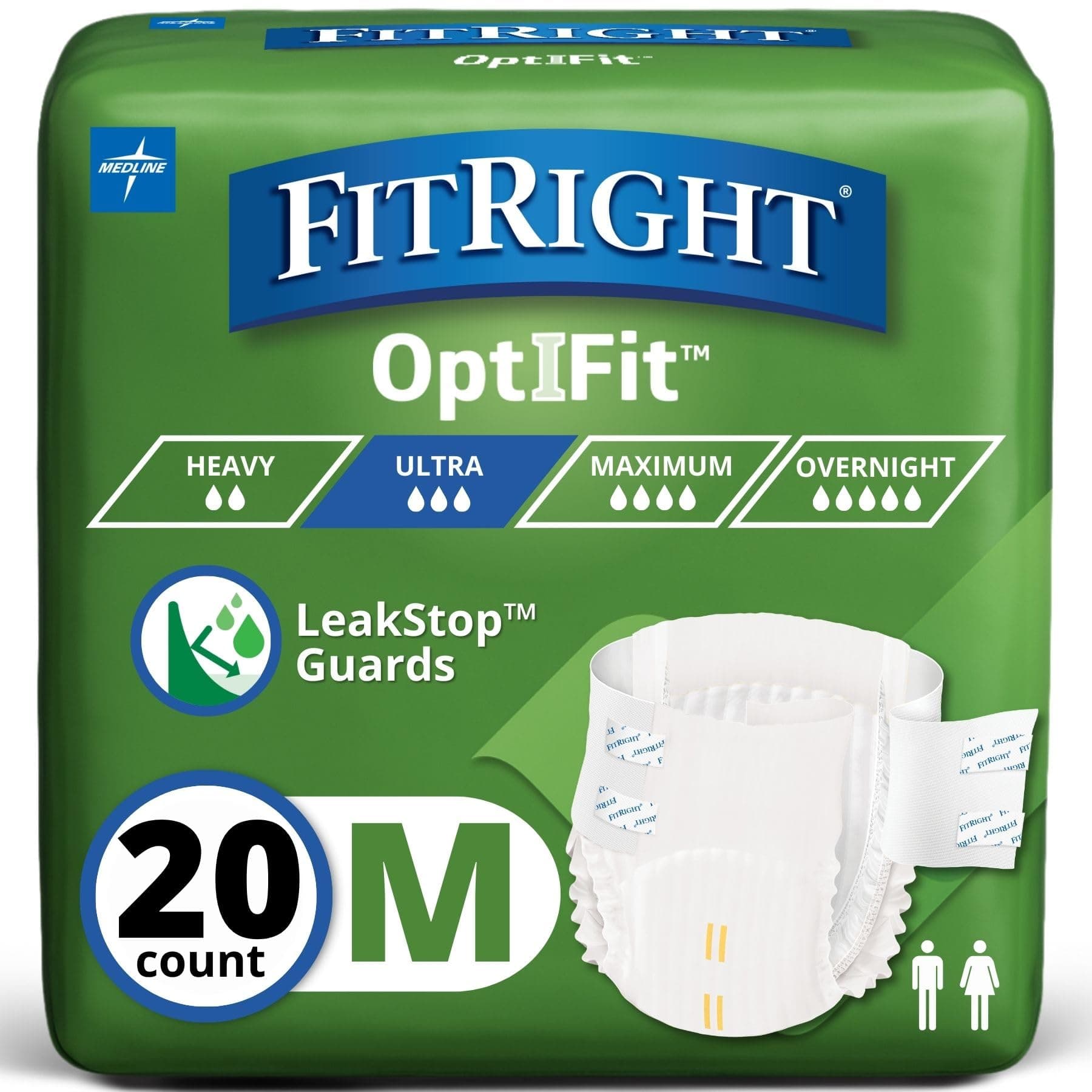 Ultra Adult Diapers, Disposable Incontinence Briefs, Leak-Proof Diaper, Absorbent Briefs For Men and Women, Maximum Protection, Medium, 32 – 44 in, 20 briefs per bag