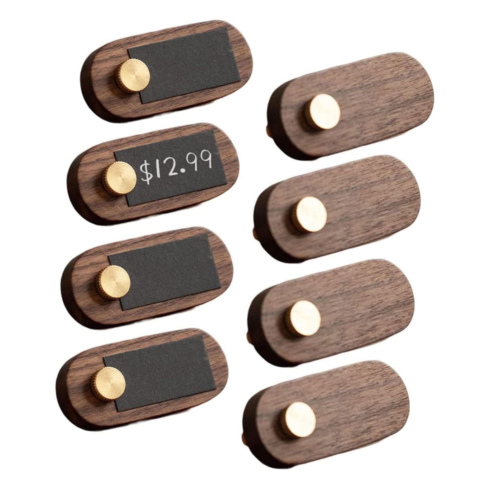 Dxcaicc Retail Display Price Tag Stands (Set of 8), Mini Chalkboard Signs with 30Pcs Price Tag Paper & 3 Pens,Handmade Walnut Wood Tabletop Merchandise Pricing Displays