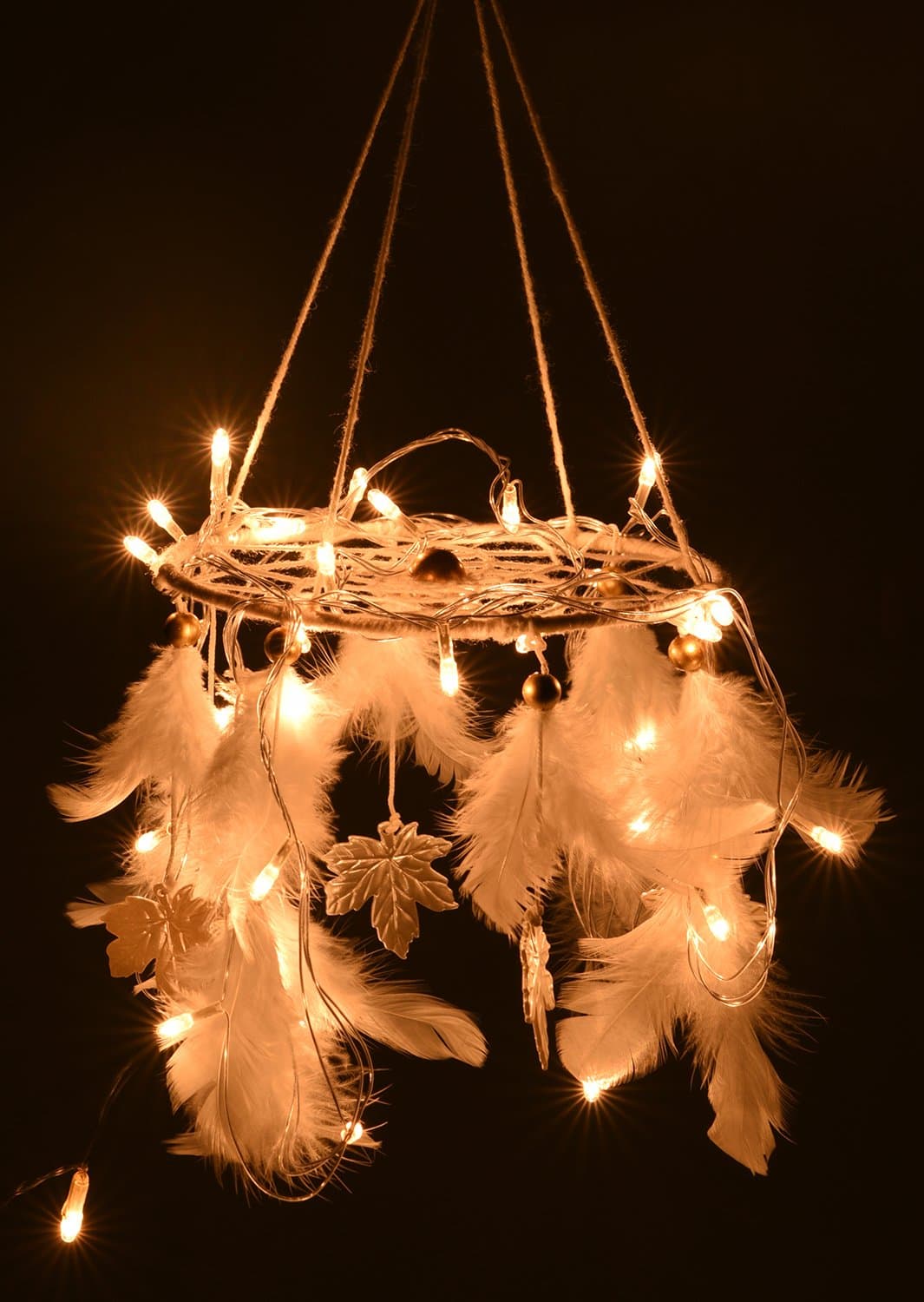 Dream Catcher ~ White Light ~ Handmade Mandala Hangings for Positivity (Use as Home Decor Asscent, Wall hangings, Garden, Outdoor, Bedroom, Christmas, Thanks Giving, Valentines) (Small)