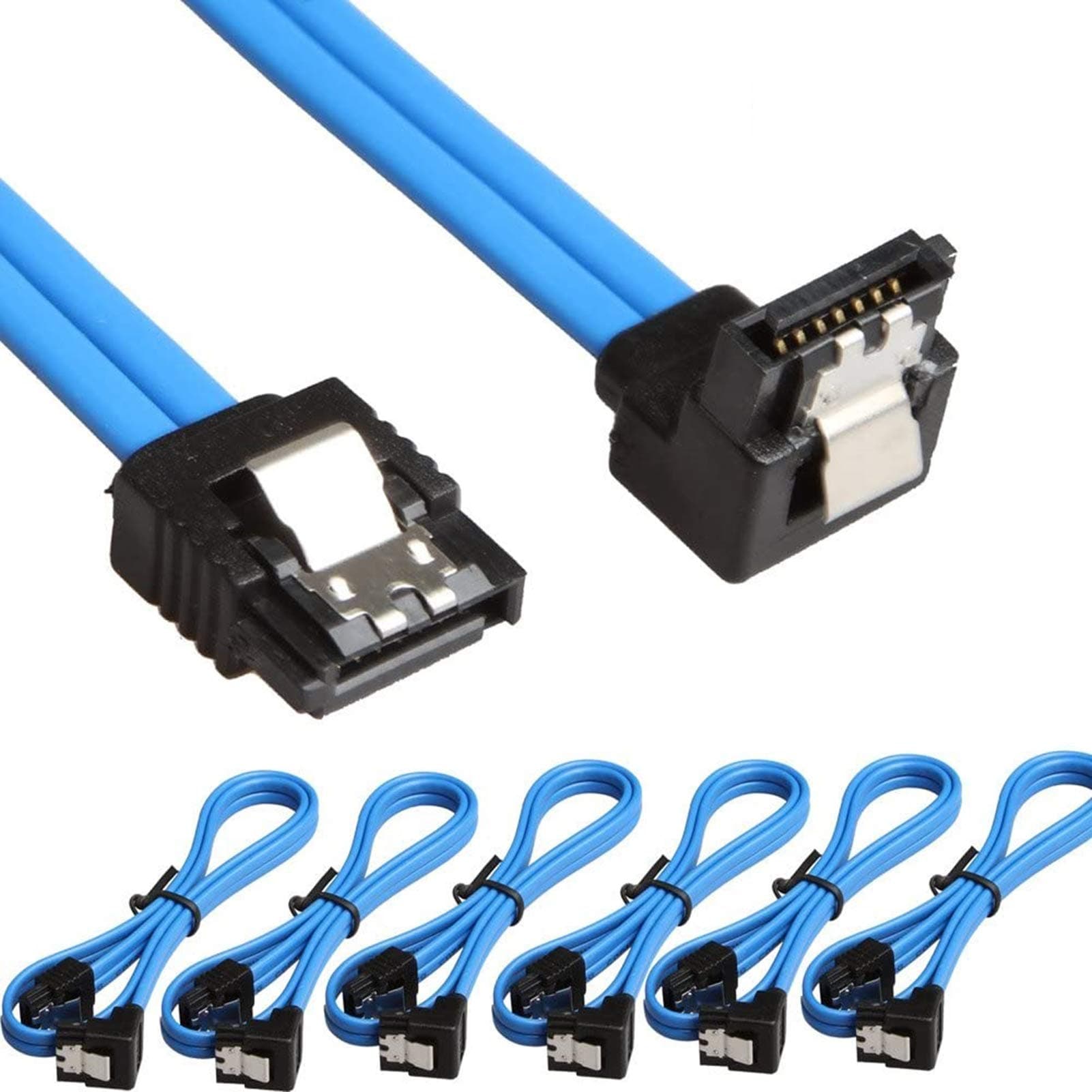 6 Pack 90 Degree Right-Angle SATA III Cable 6.0 Gbps with Locking Latch 18Inch (6X Sata Cable Blue)