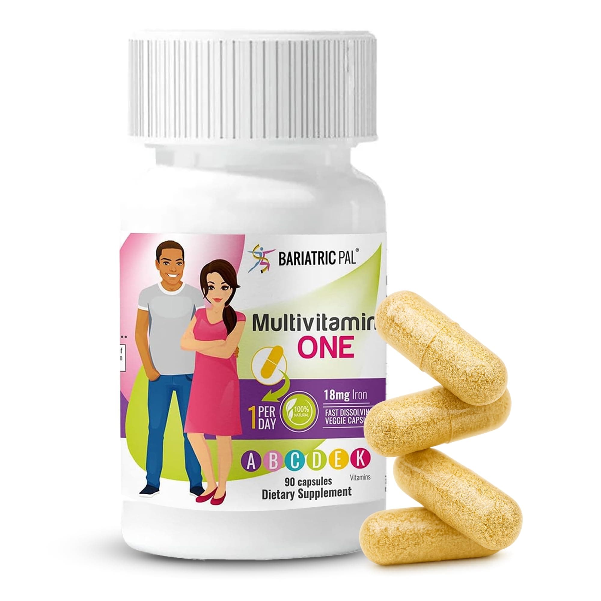 BariatricPal Multivitamin ONE 1 per Day! Bariatric Multivitamin Capsule with 18 mg of Iron | Easy to Swallow Capsule | Vitamin for Bariatric Surgery Patients | 90 Count (3 Month Supply)