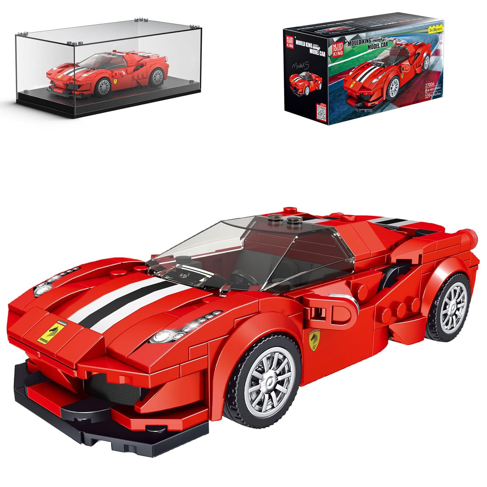 Speed Champion F488 GTB Sports Car Building Blocks Set with Display Case, 27006 Model Race Car Kit for Adults & Kids 8+ (329PCs)