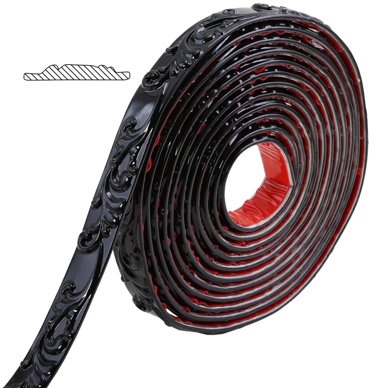 Gaahing Flexible Wall Trim, Peel and Stick Self-Adhesive Design, Crown Molding for Cabinet Mirror Frame Wall Edge Home Decor, 16.4 ft x 1 inch (Black)