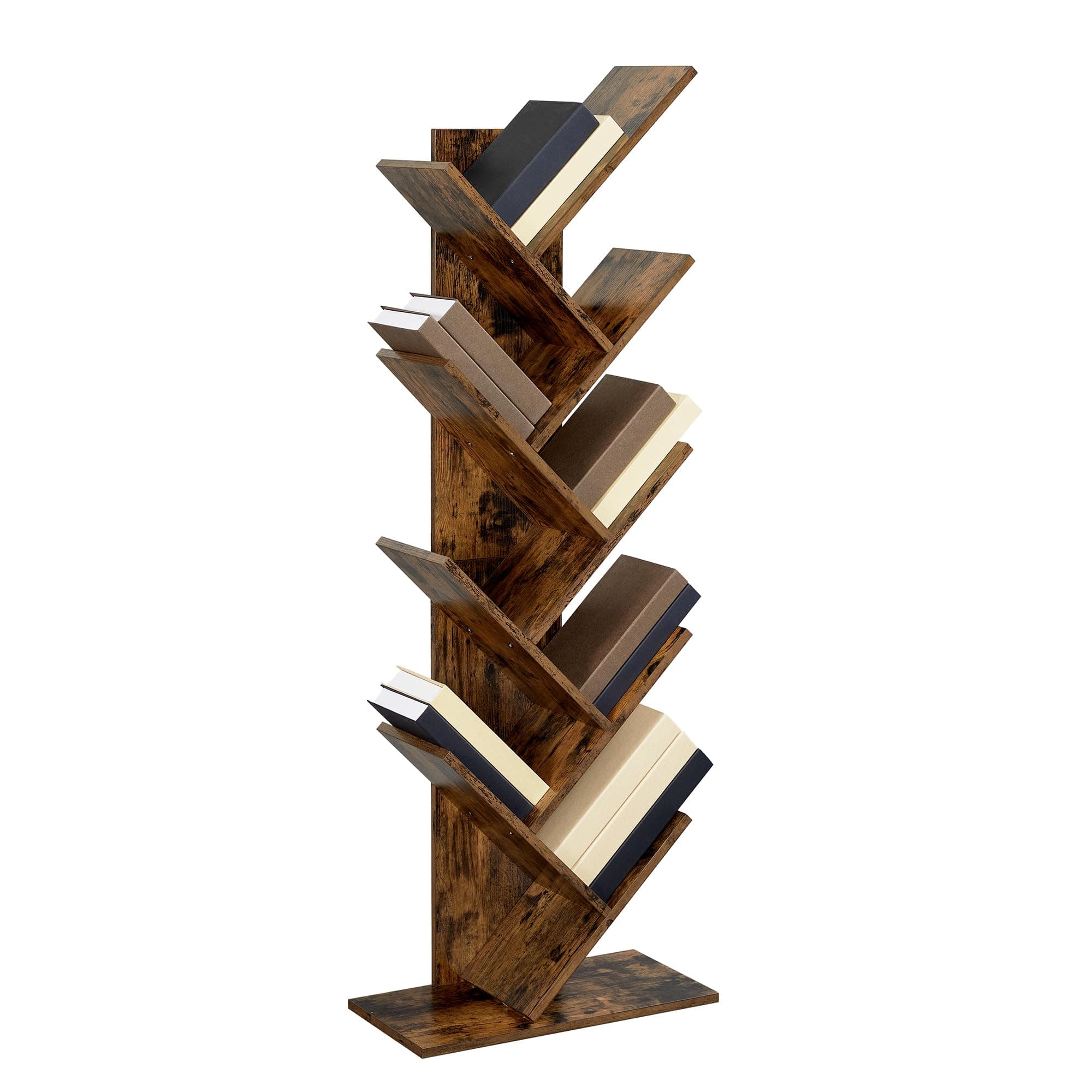 Tree Bookshelf, 8-Tier Floor Standing Bookcase, with Wooden Shelves for Living Room, Home Office, Rustic Brown ULBC11BX