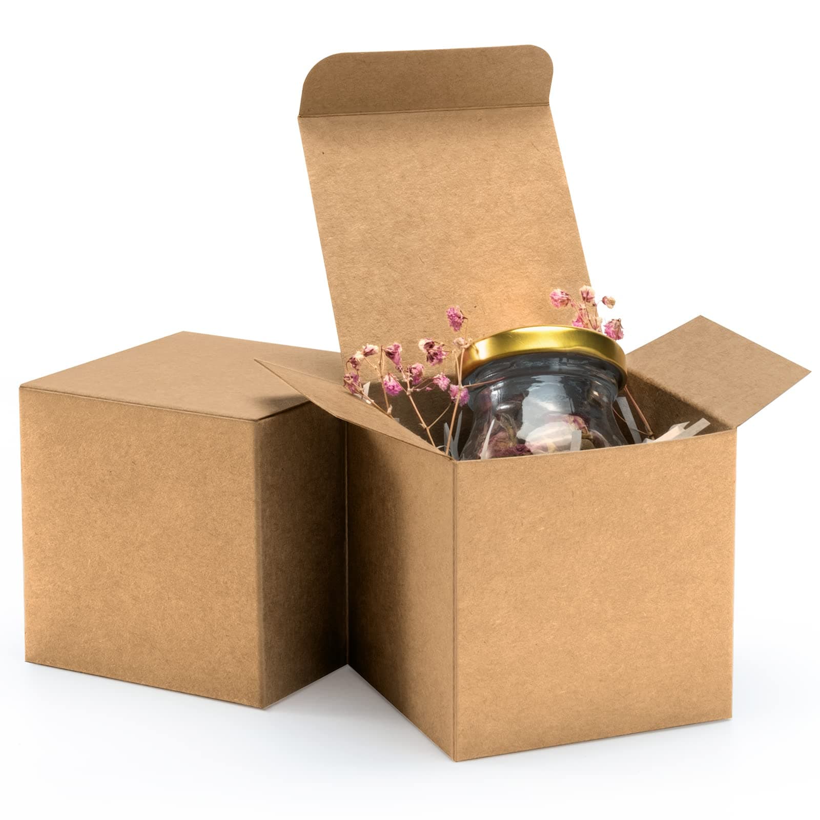 ValBox 3x3x3 Brown Gift Boxes 50pcs - Recycled Paper Cube Boxes with Lids for Gifts, Crafting & Party Favors