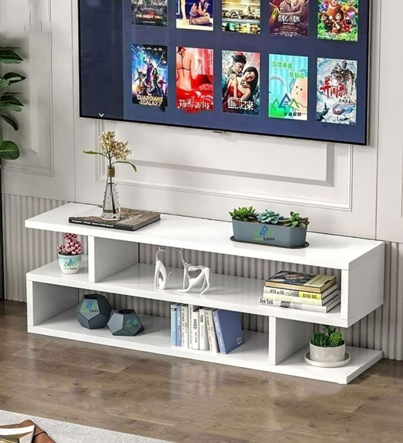 Generic Modern 2-Tier Wall-Mounted Media Shelf TV Stand and Coffee Table (100×53×24, White)