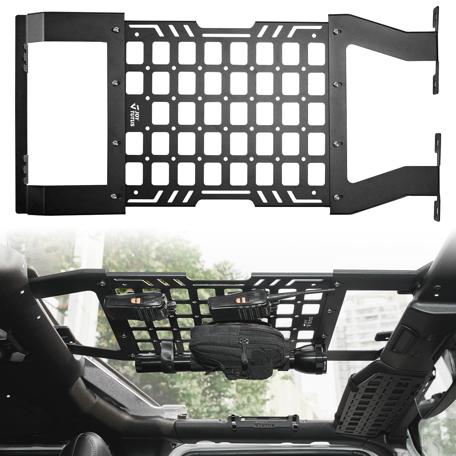 JOYTUTUS Hard Top Roof Rack Molle Panel Compatible with Wrangler JL JLU & Gladiator JT 2018-2025, Wrangler Overhead Molle Panel Storage Cargo Roof Rack, No Drilling(Not for Soft-Top)