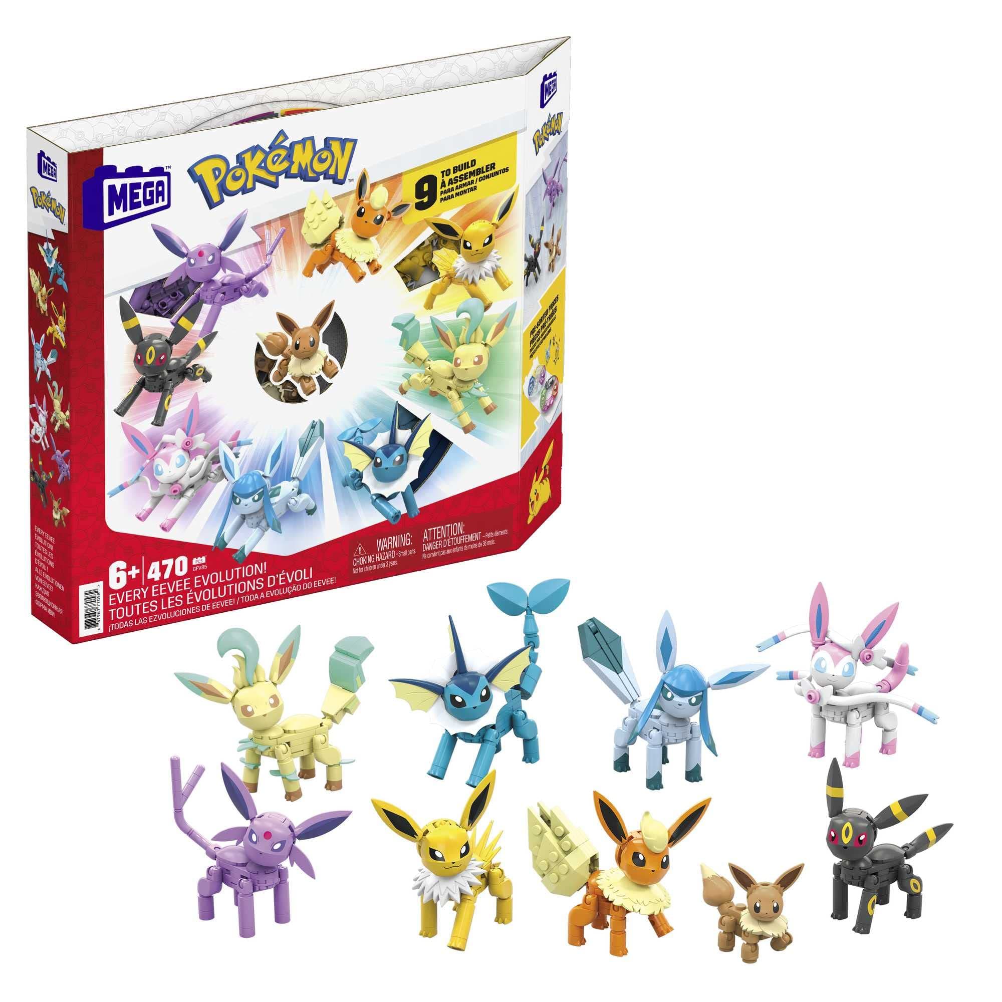 MEGA Pokémon Building Toys Set Every Eevee Evolution with 470 Pieces, 9 Poseable Characters, for Kids