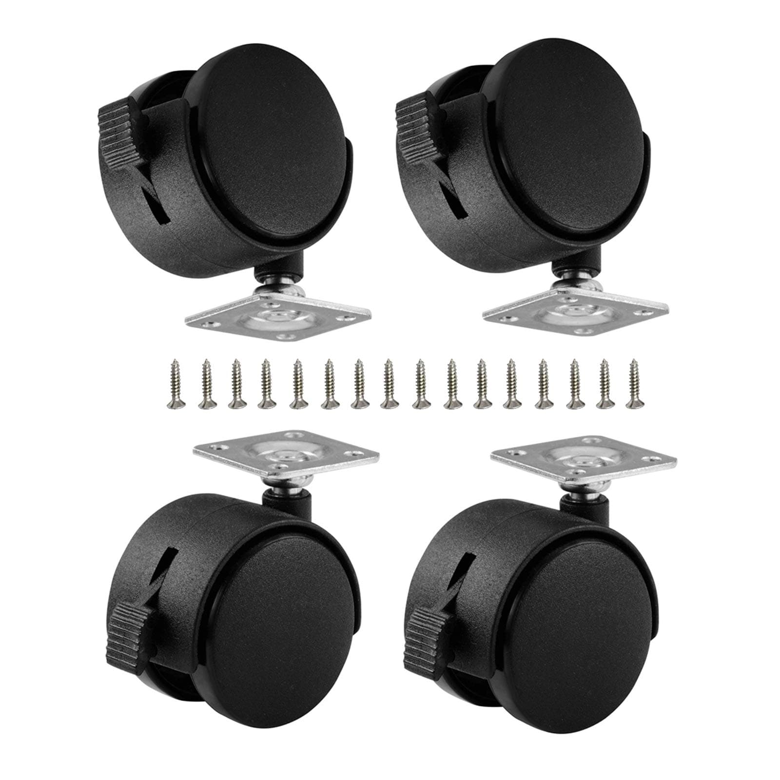 Black Plastic Caster Wheels 2 inch Locking Small Casters Set of 4 with 16 Screw for Furniture Workbench File Cabinet