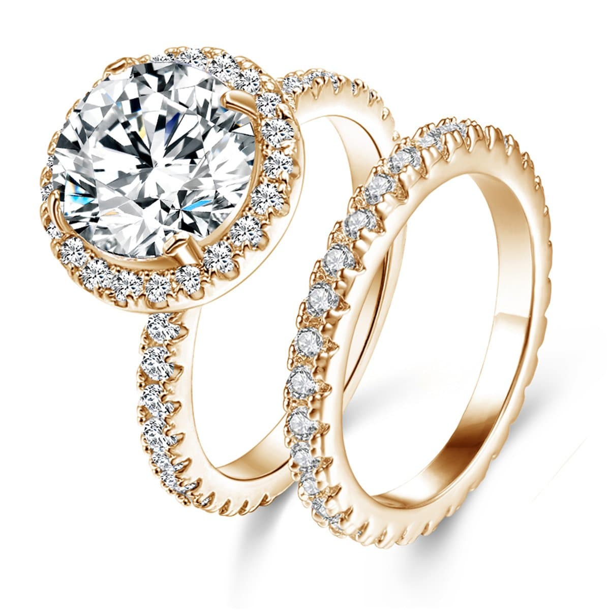 Classic Bridal Sets Band Ring for Women, 3 Ct 8 Heart 8 Arrow White AAA Cubic Zirconia Rose Gold Big Main Stone Cocktail Engagement Wedding Rings Size 5 6 7 8 9 10