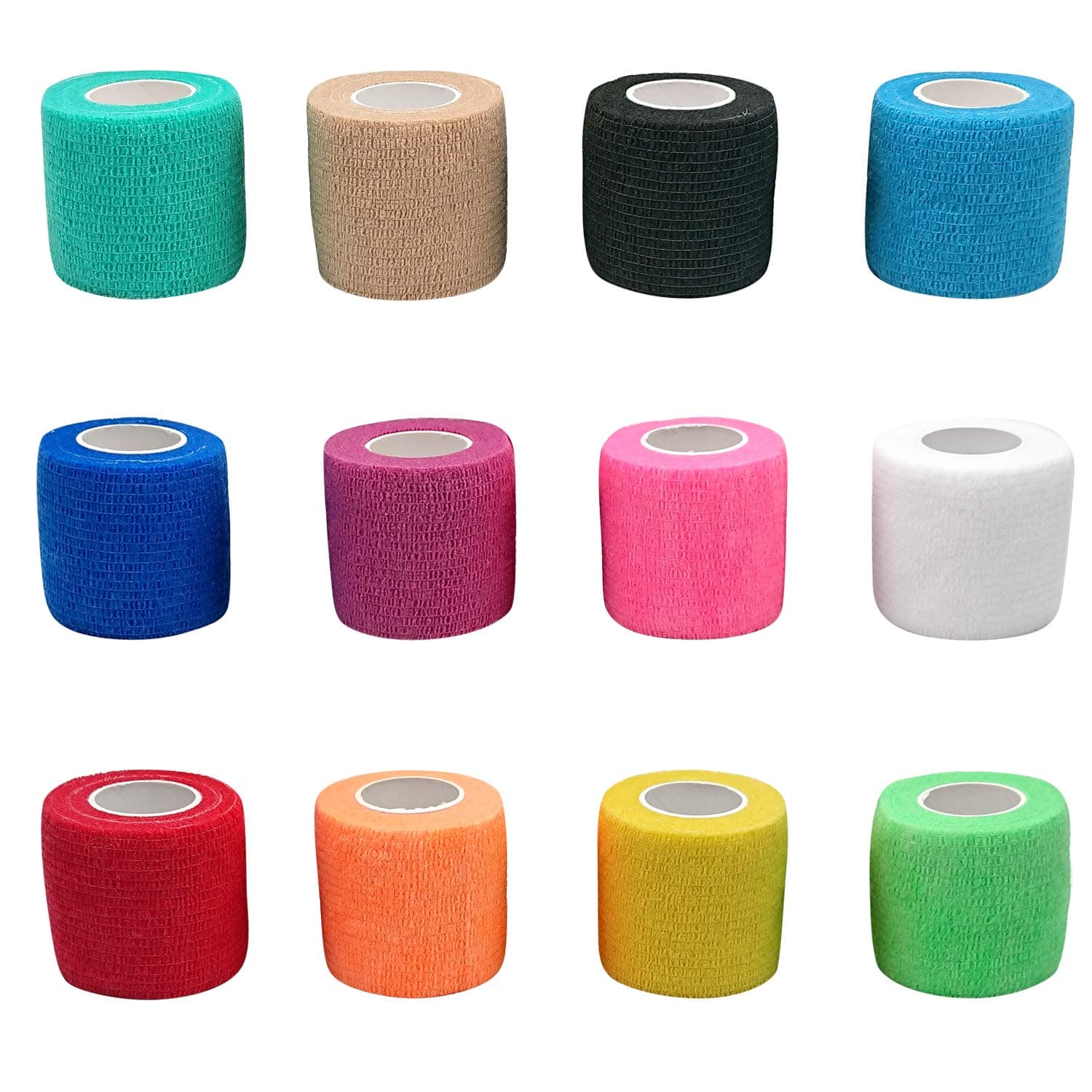 Self-Adhesive Cohesive Wrap Bandage Tape by MANSHU, Self-Adhesive Bandage Rolls,Elastic Non-Woven, 12 Rolls, 12 Colors (2Inches x 5Yards)