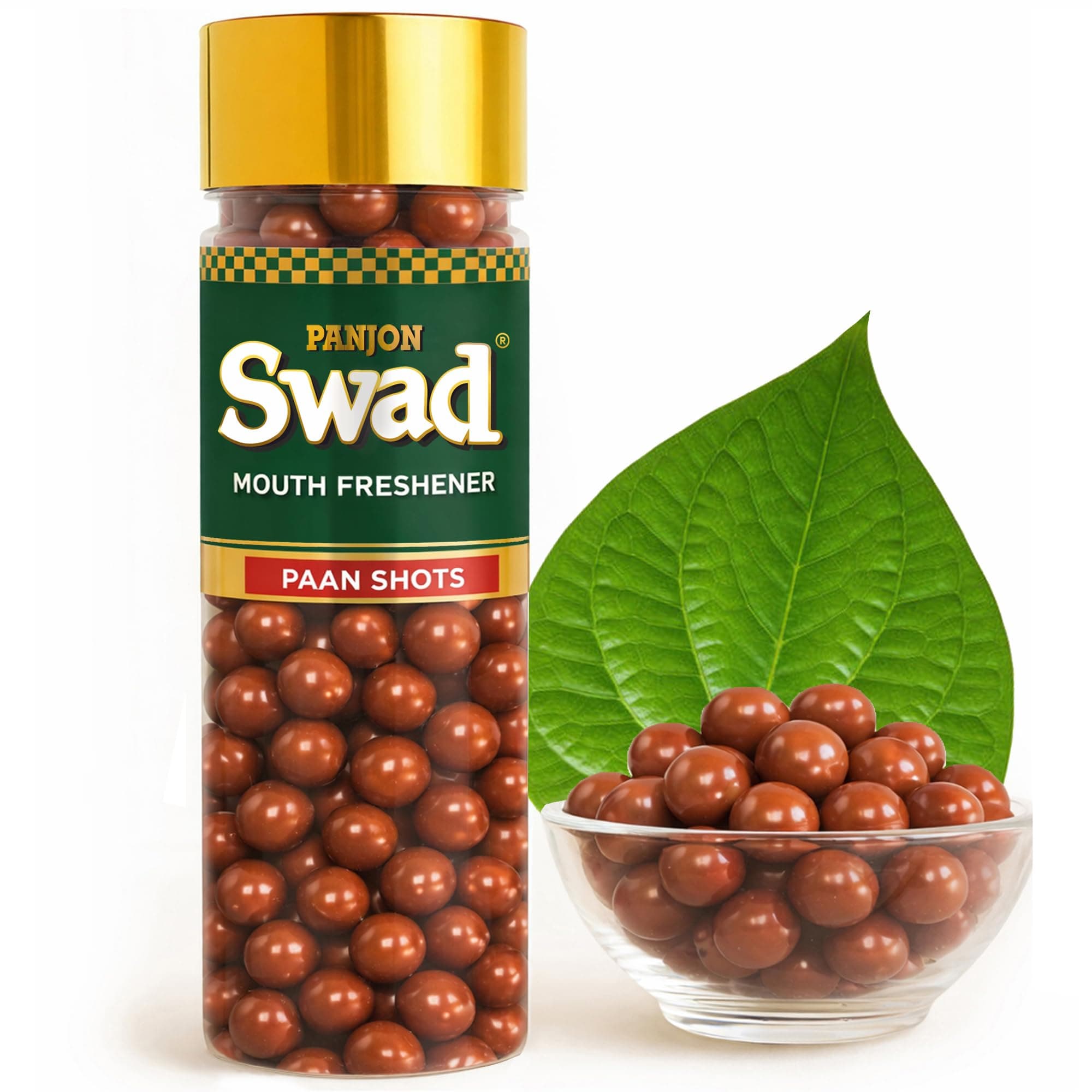 - Swad Paan Shots (Instant Pan Candy Mouthfreshener Mukhwas) Real Pan Toffee Balls, 1 Bottle, 150 Gram