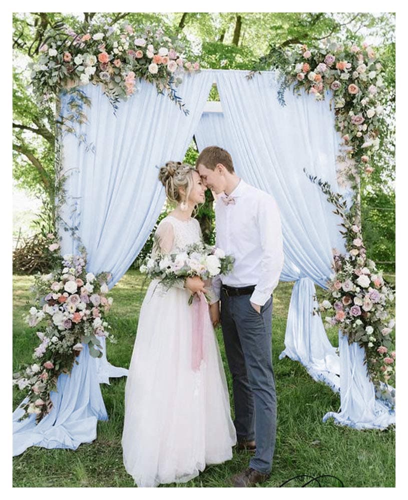 Baby Blue Chiffon Background 2 Pieces 4.9ftx10ft Sheer Photography Backdrop Curtain for Wedding Party Decoration Festival Ceremony