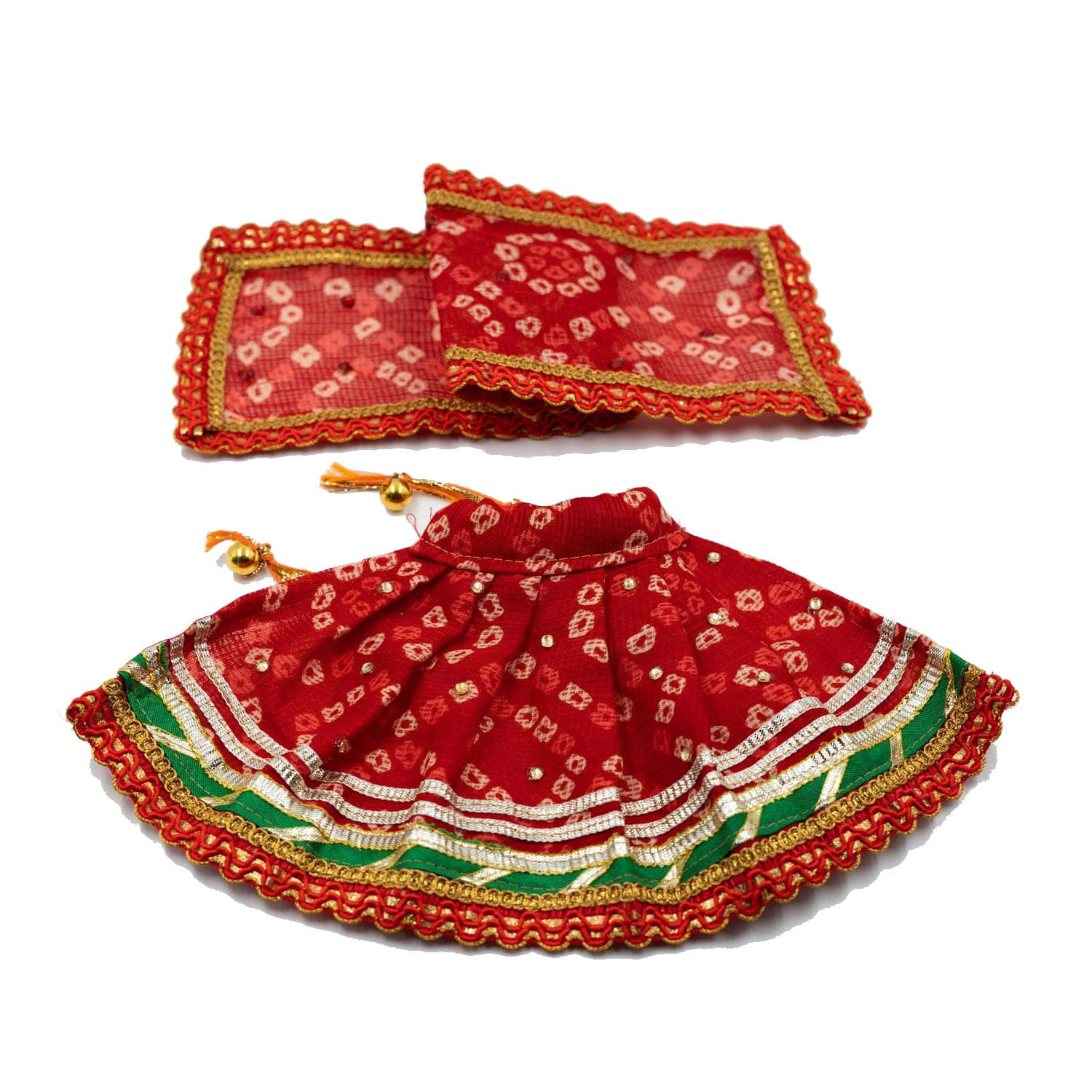 SUSHILA KRISHNA CREATIONS Diwali Navratri Maa Lehenga Chunri for Goddess Idol | Dress for Radha Rani, Saraswati Devi, Durga Maa, Laxmi with Laddu Gopal Dress - Red, Lehenga 5x15, Dupatta: 15x4