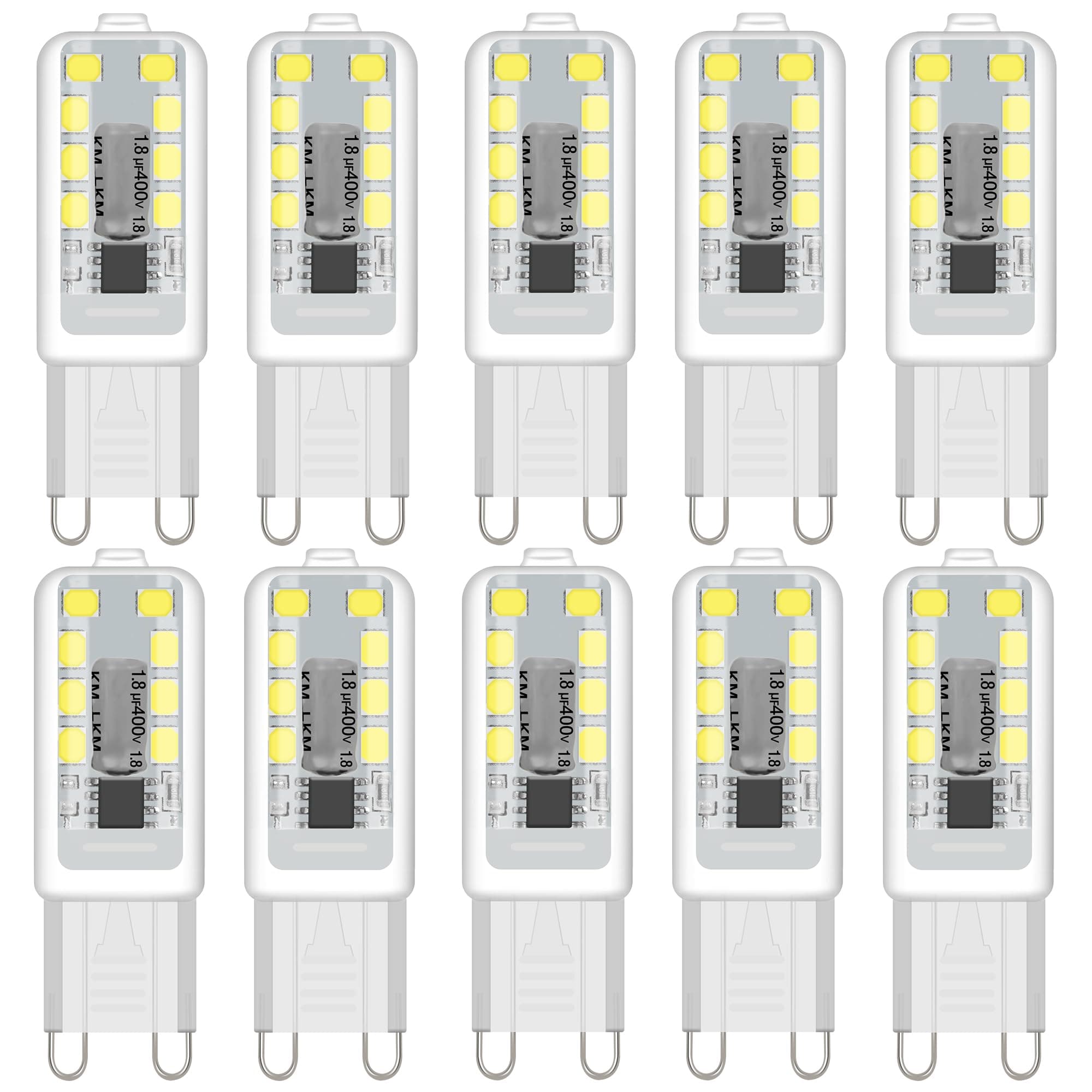 G9 LED Bulbs, Cool White 6000K, 3W 300LM, 30W Halogen Equivalent, NoFlicke Non-Dimmable，Energy Saving LED Bulb for Home Lighting Decor, Crystal Lamp,Wall Lights, Table Lamp -10Pcs