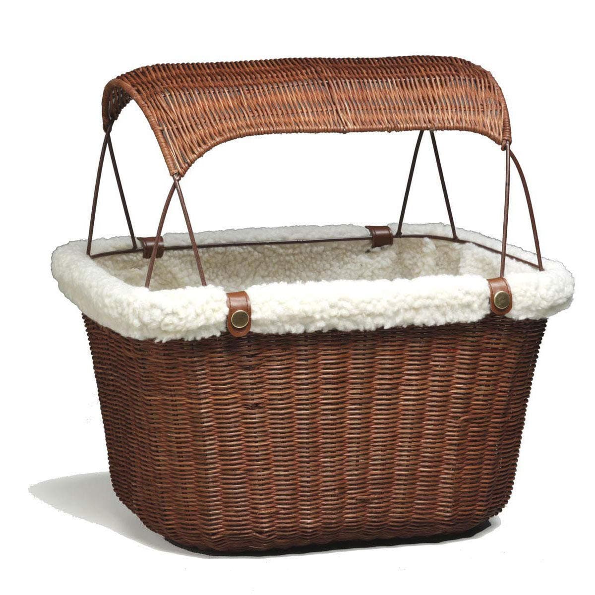 PetSafe Happy Ride Wicker Bicycle Basket for Dogs & Cats - Detachable Front-Mount Carrier with Removable Sun Shield & Interior Fleece Liner - Safe Transport for Pets Weighing Up to 13 lbs