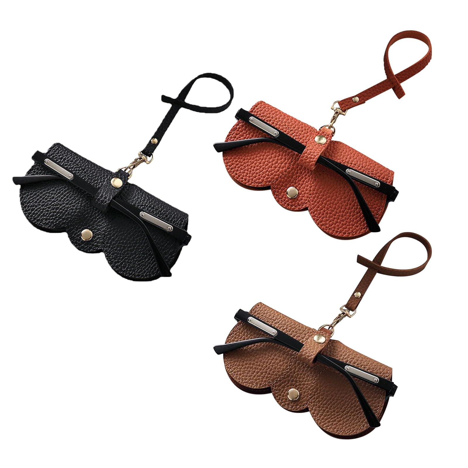 Shudyear Sunglasses Case, 3Pcs Soft PU Sunglasses Bag, Portable Slim Glasses Case, Sunglasses Pouch with Lanyard - Anti-Scratch, Travel Glasses Case for Women Men