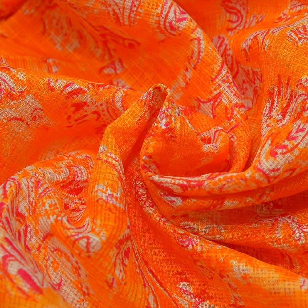 Shopolics Orange and Beige Unique Design Kota Doria Fabric-25016 For Festival, Wedding, Party Wear, Dress Material (1 Yard)
