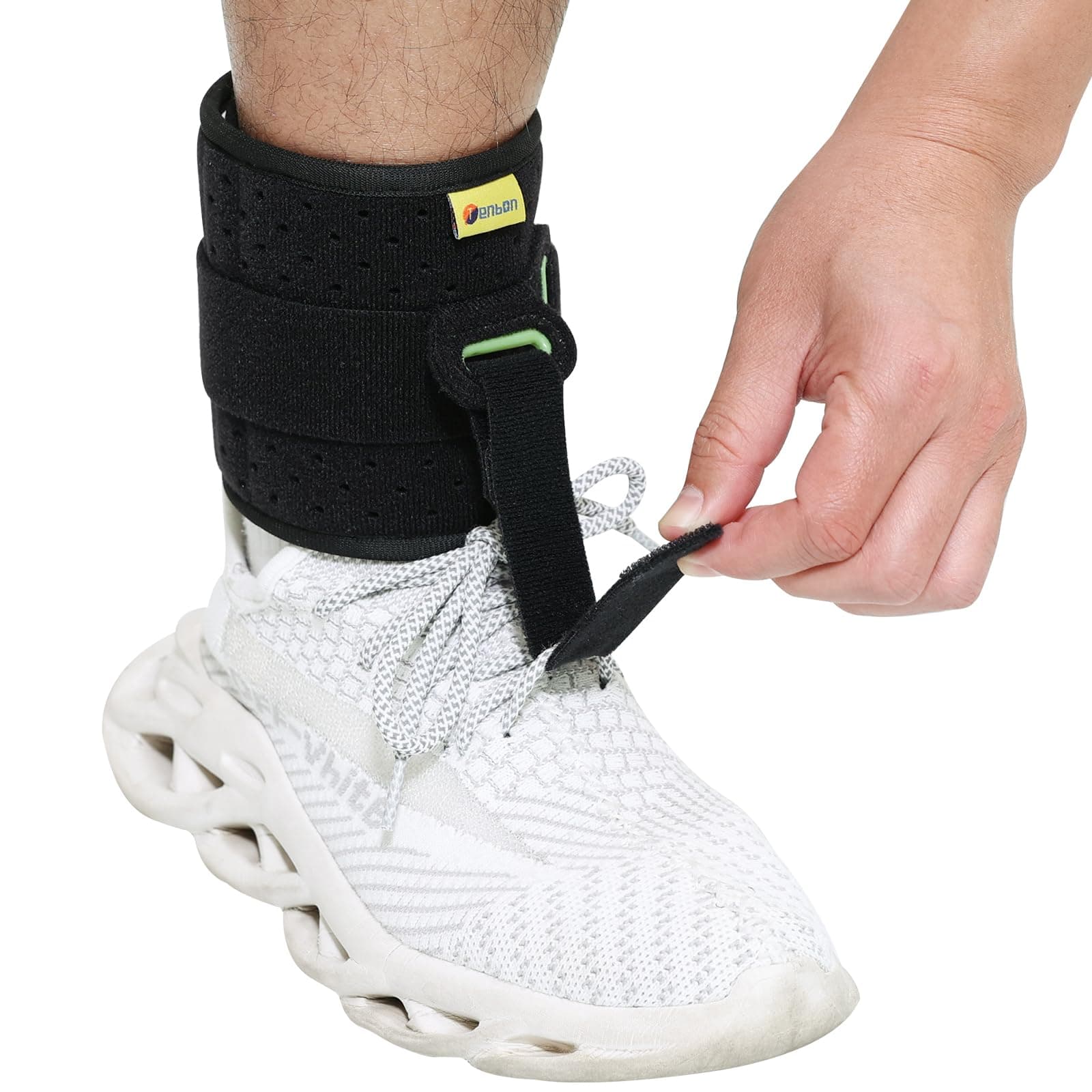 Tenbon Ankle Support Drop Foot Brace Orthosis - Comfort Cushioned Adjustable Wrap Compression For Improved Walking Gait, Prevents Cramps Ankle Sprains (Black)