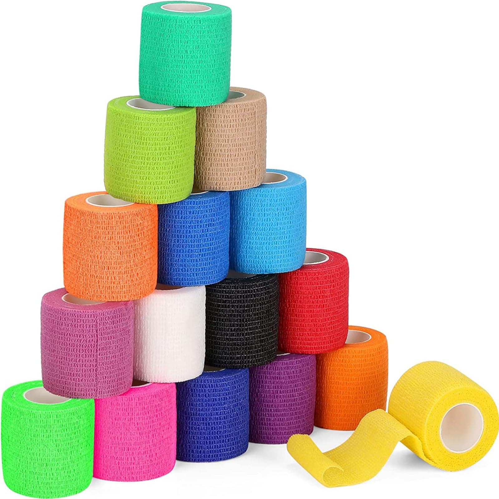 Elastic Self Adhesive Tape, Self Adherent Cohesive Wrap Bandages【16-Pack】 2 Inches X 5 Yards, Athletic, All Sports wrap Tape, Breathable Wound Tape, Bandage Wrap for Wrist, Ankle, Pets (Rainbow)