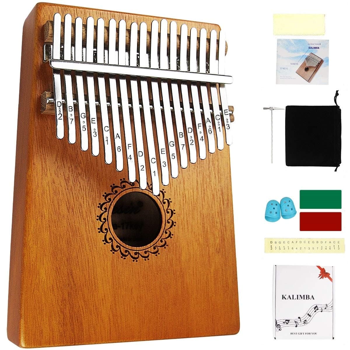 Kalimba Thumb Piano 17 Keys with mahogany Wood Portable Mbira Finger Piano Gifts for Kids and piano Beginners Professional (Matte brown)