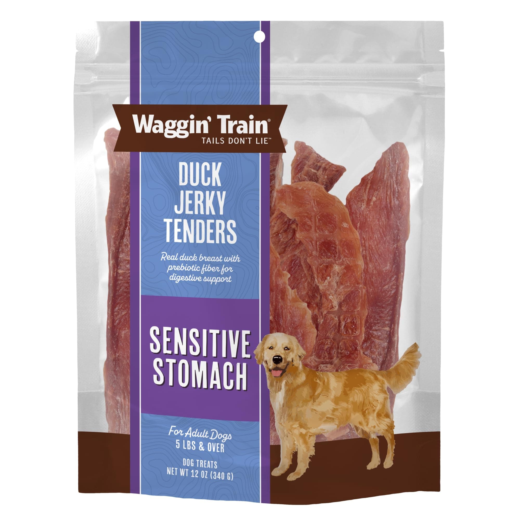 Waggin' Train Duck Jerky Dog Treats for Dogs with Sensitive Stomachs, Made with 100% Real Duck Breasts, Three All-Natural Ingredients, High Protein Dog Treat, Easily Digestible for Dogs, 12 oz. Pouch