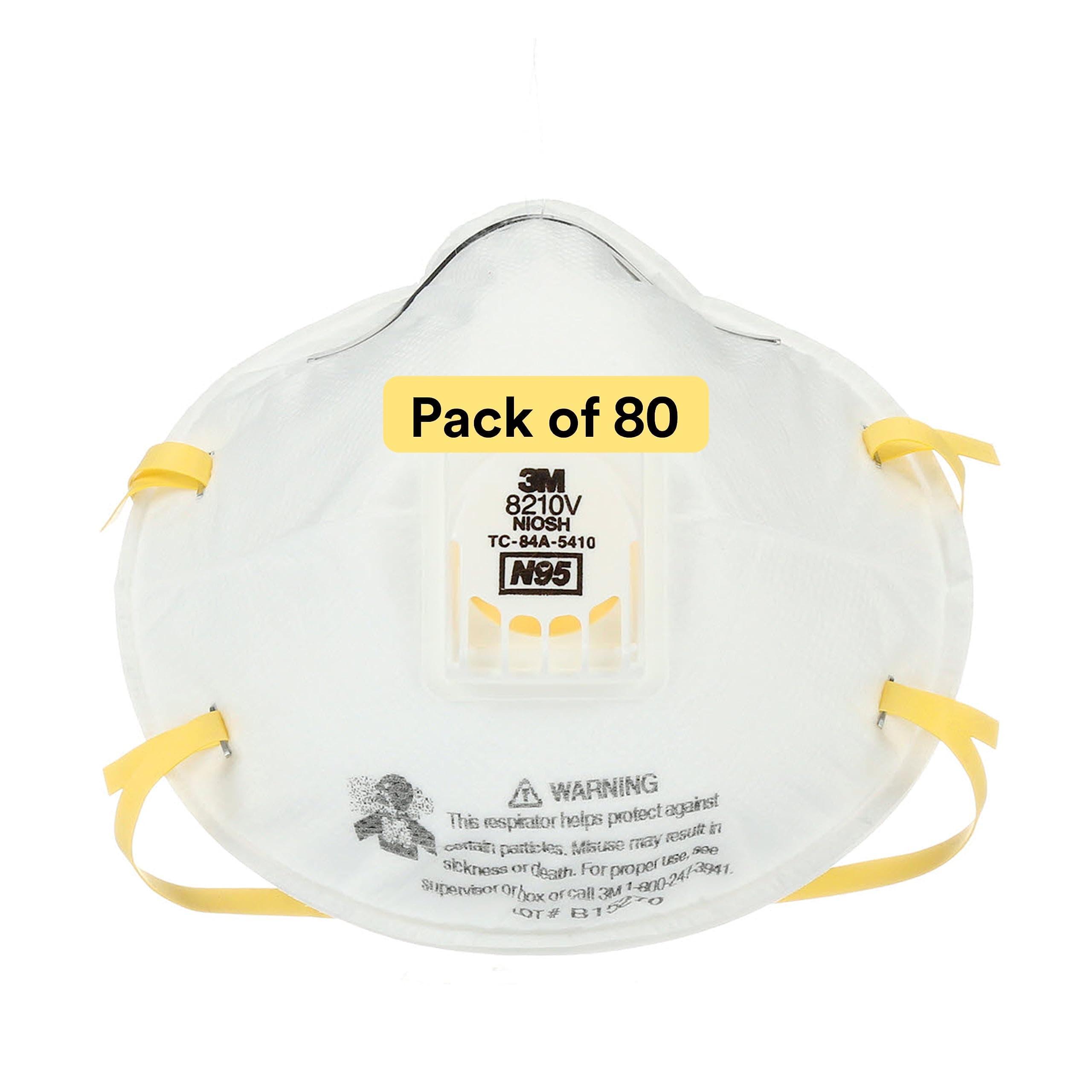 Particulate Respirator 8210V with Cool Flow Valve, Pack of 80, NIOSH APPROVED, Disposable, Smoke, Grinding, Sanding, Sawing, Sweeping, Woodworking, Dust